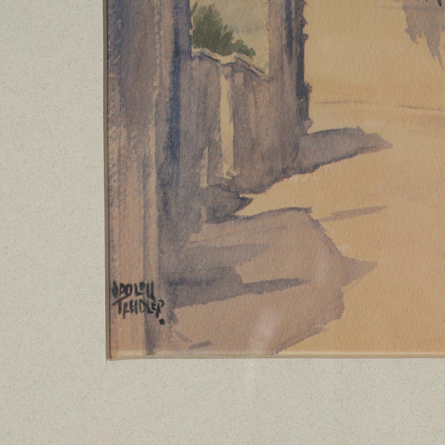 20th Century Adolph Treidler Watercolor Street Scene in Bermuda