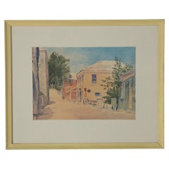 Antique Adolph Treidler Watercolor Street Scene in Bermuda