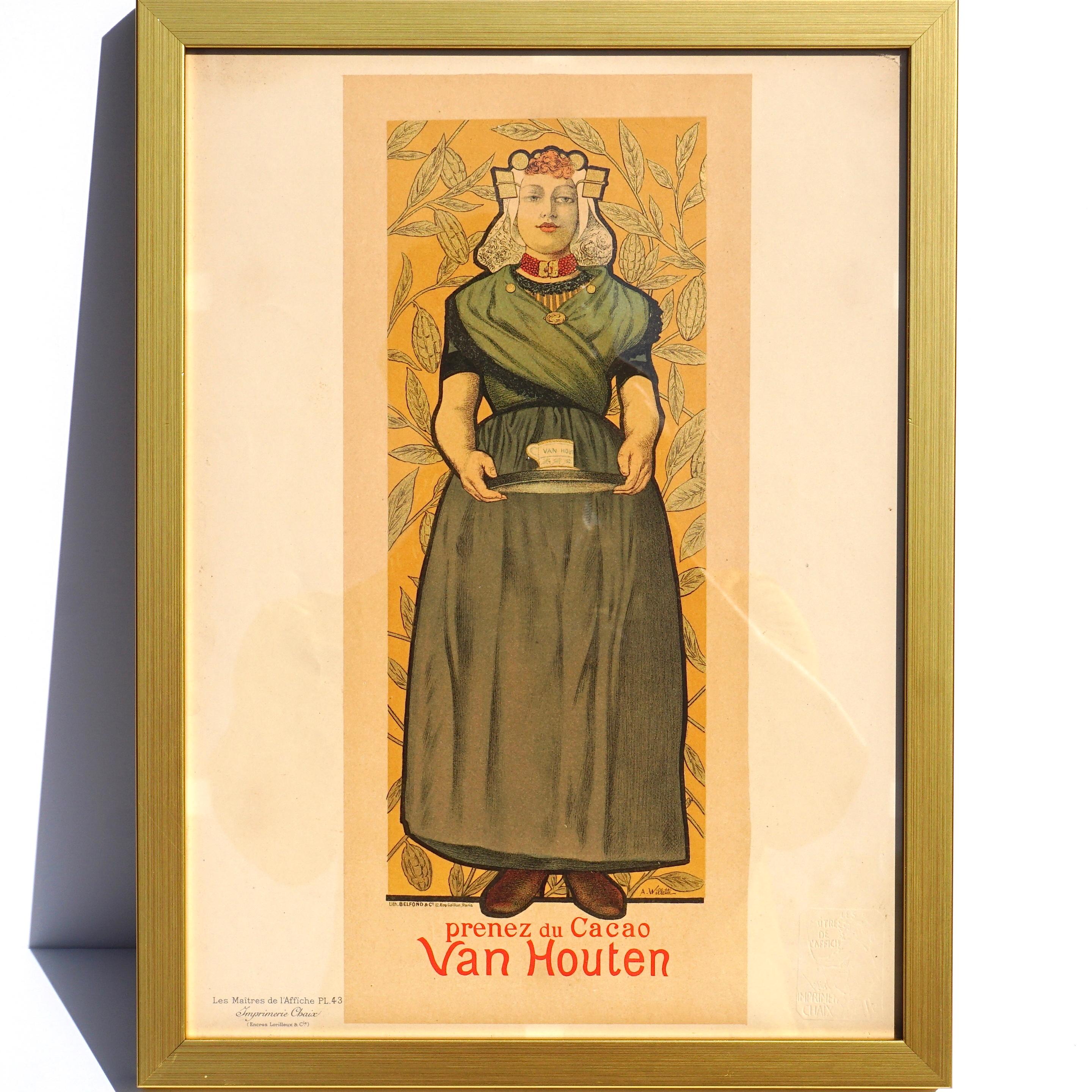 Art Nouveau Adolph Willette “Cacao Van Houten” Original 1896 Poster Chaix
