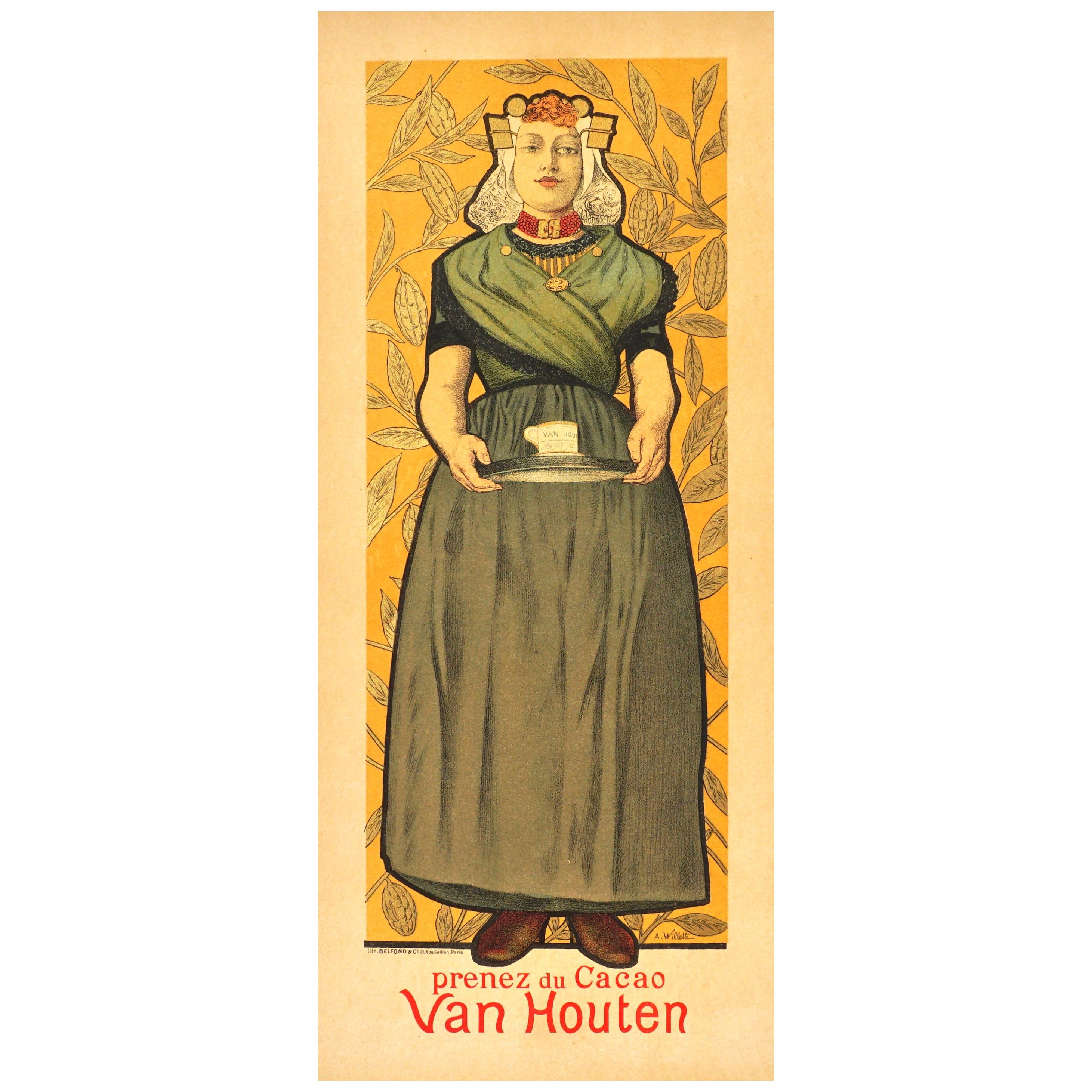 Adolph Willette “Cacao Van Houten” Original 1896 Poster Chaix