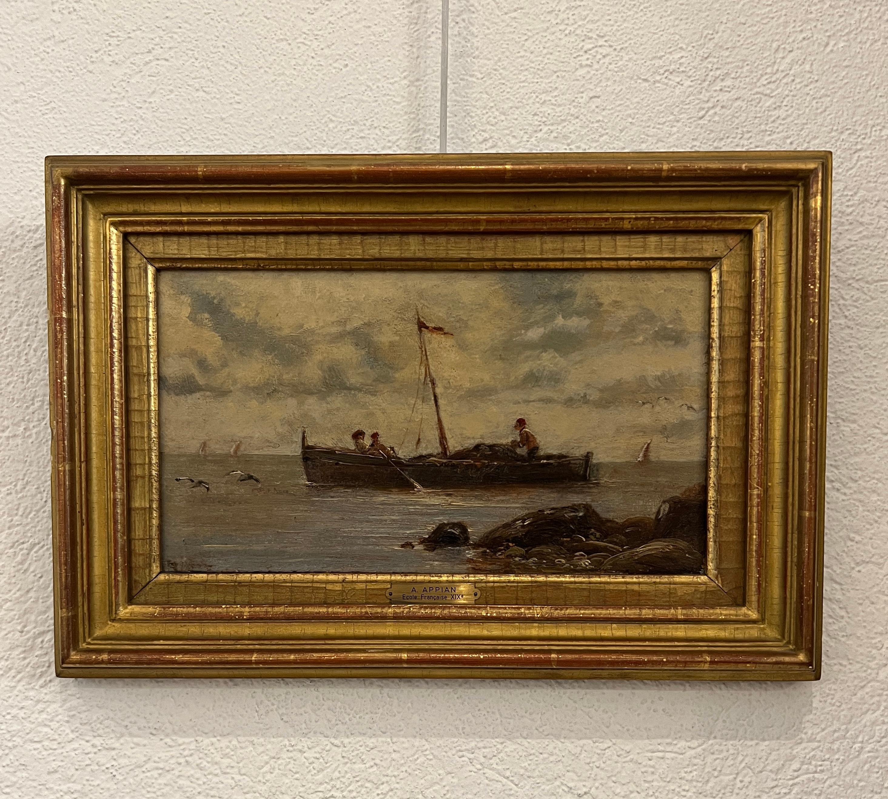 Pescatori in barca - Painting di Adolphe APPIAN