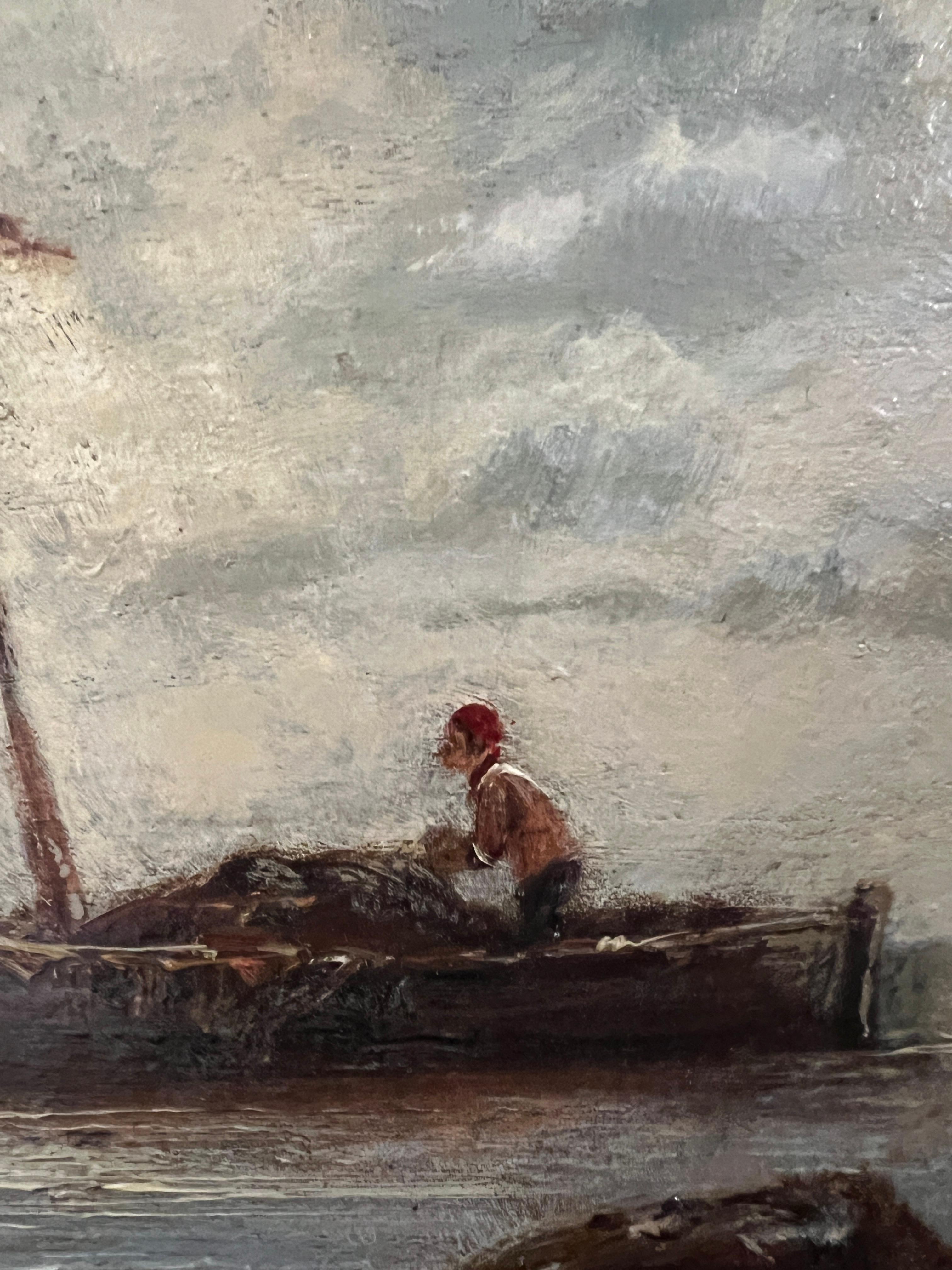 Pescatori in barca - Landscape Painting Marrone di Adolphe APPIAN