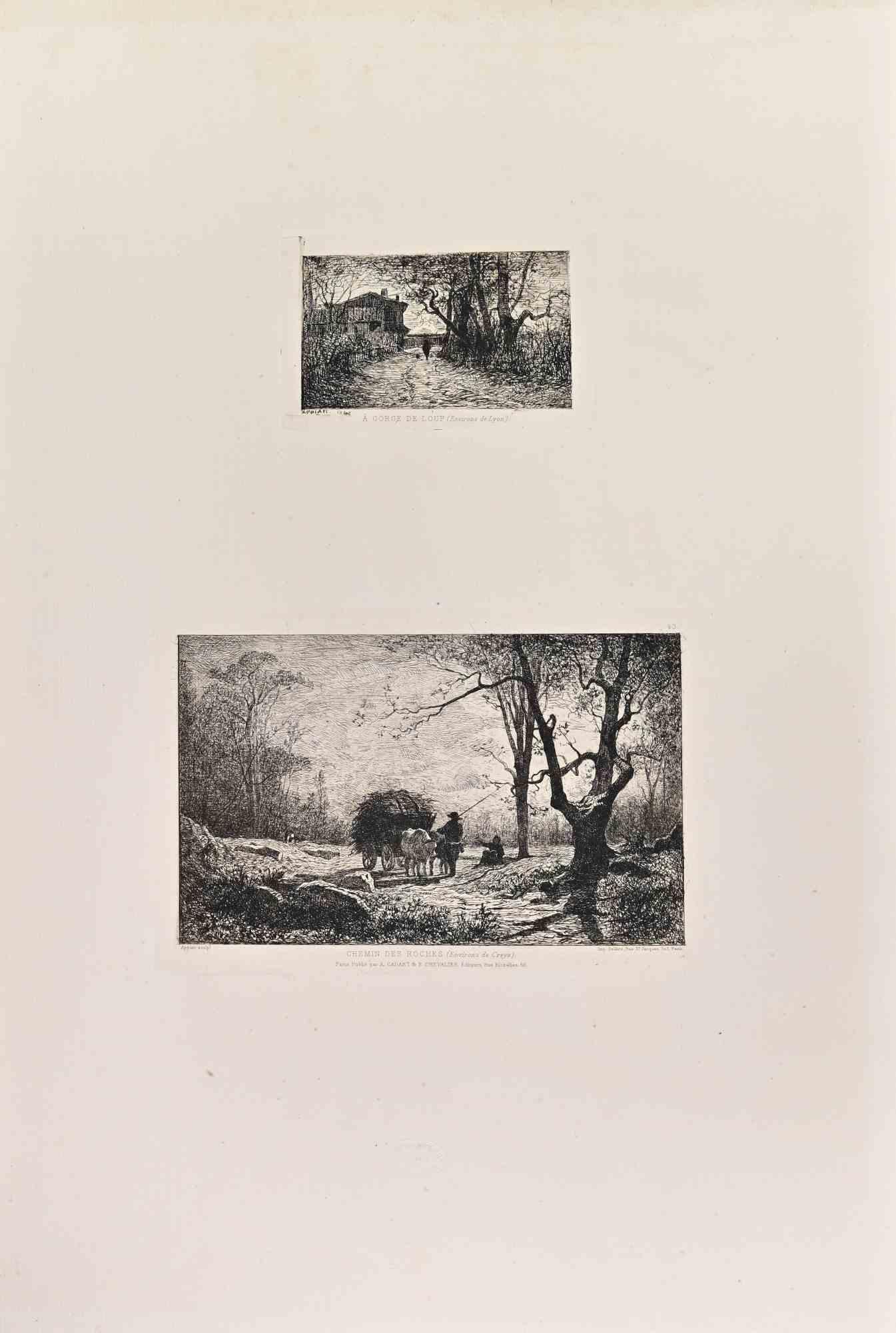 Adolphe APPIAN Figurative Print - Chemin des Roches - Etching by Appian - 1860s
