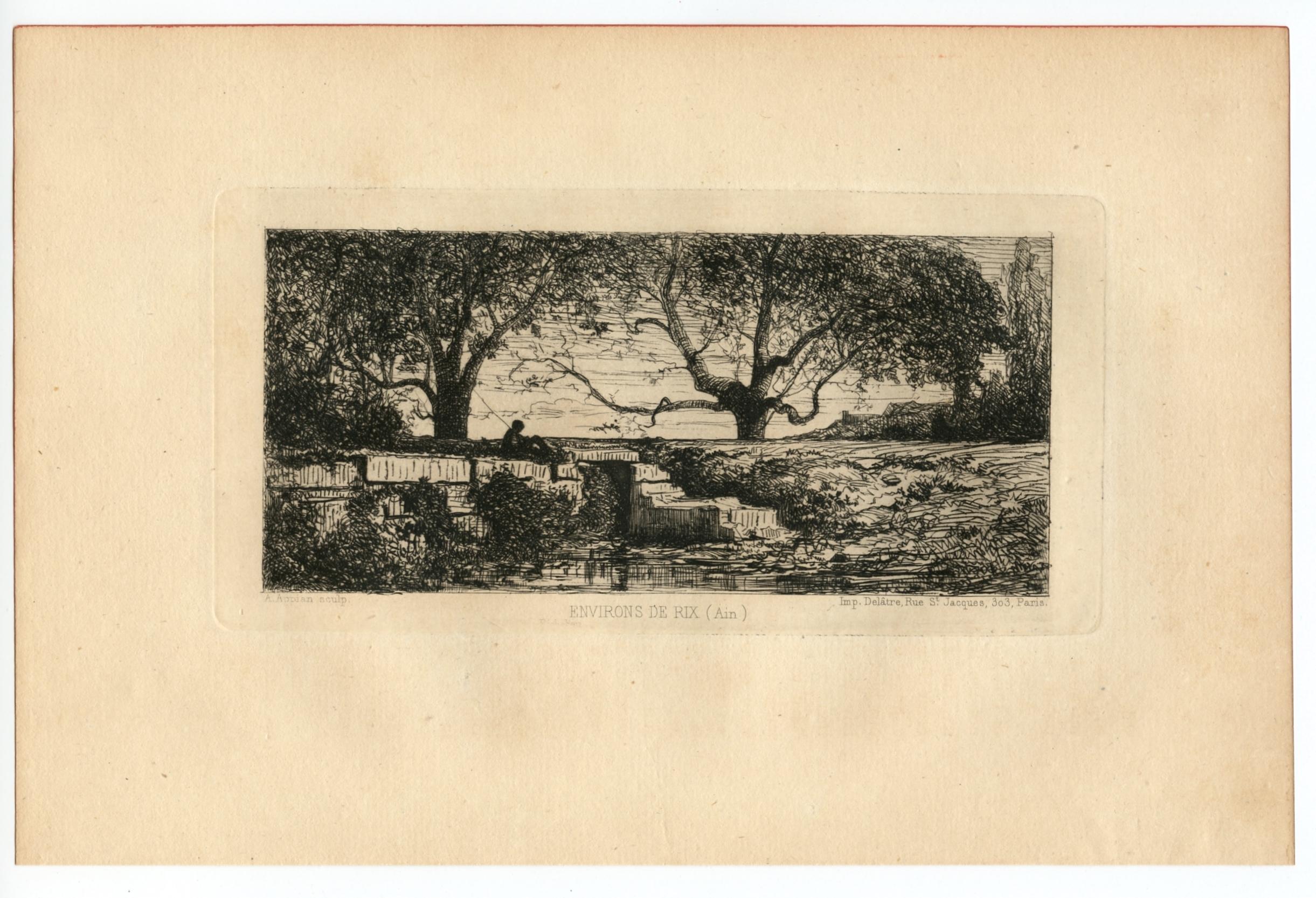 "Environs de Rix" original etching – Print von Adolphe APPIAN