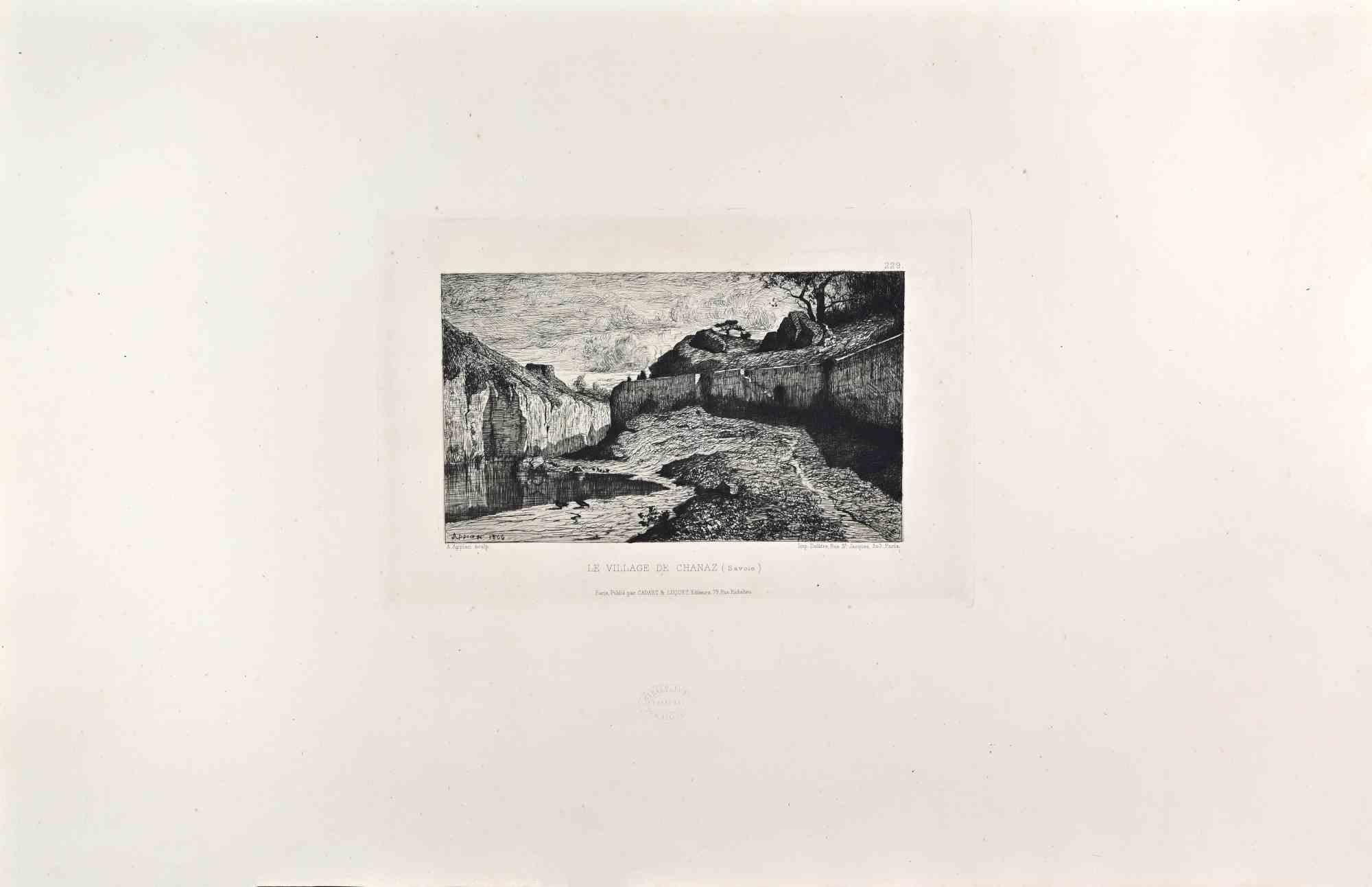 Adolphe APPIAN Landscape Print - Le Village de Chanaz - Etching by Appian - 1860s