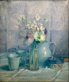Still Life with Daffodils and Stoneware, Oil on Canvas, Circa 1905