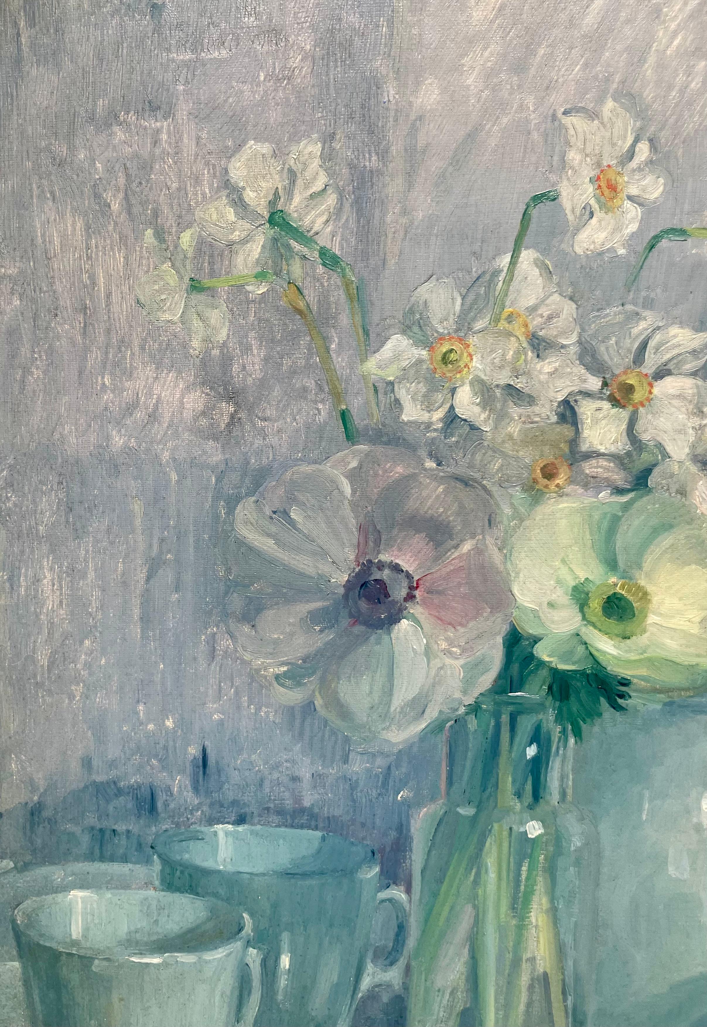 Adolphe Nicolas Joseph BOIGEGRAIN 
Bourbonne-les-Bains 1870 - Le Kremlin-Bicêtre 1957

Still lifes with daffodils and glazed stoneware
Circa 1905
Oil on canvas
Signed and dated lower right ( the date is difficult to read)
52 x 44 cm 
66 x 57 cm