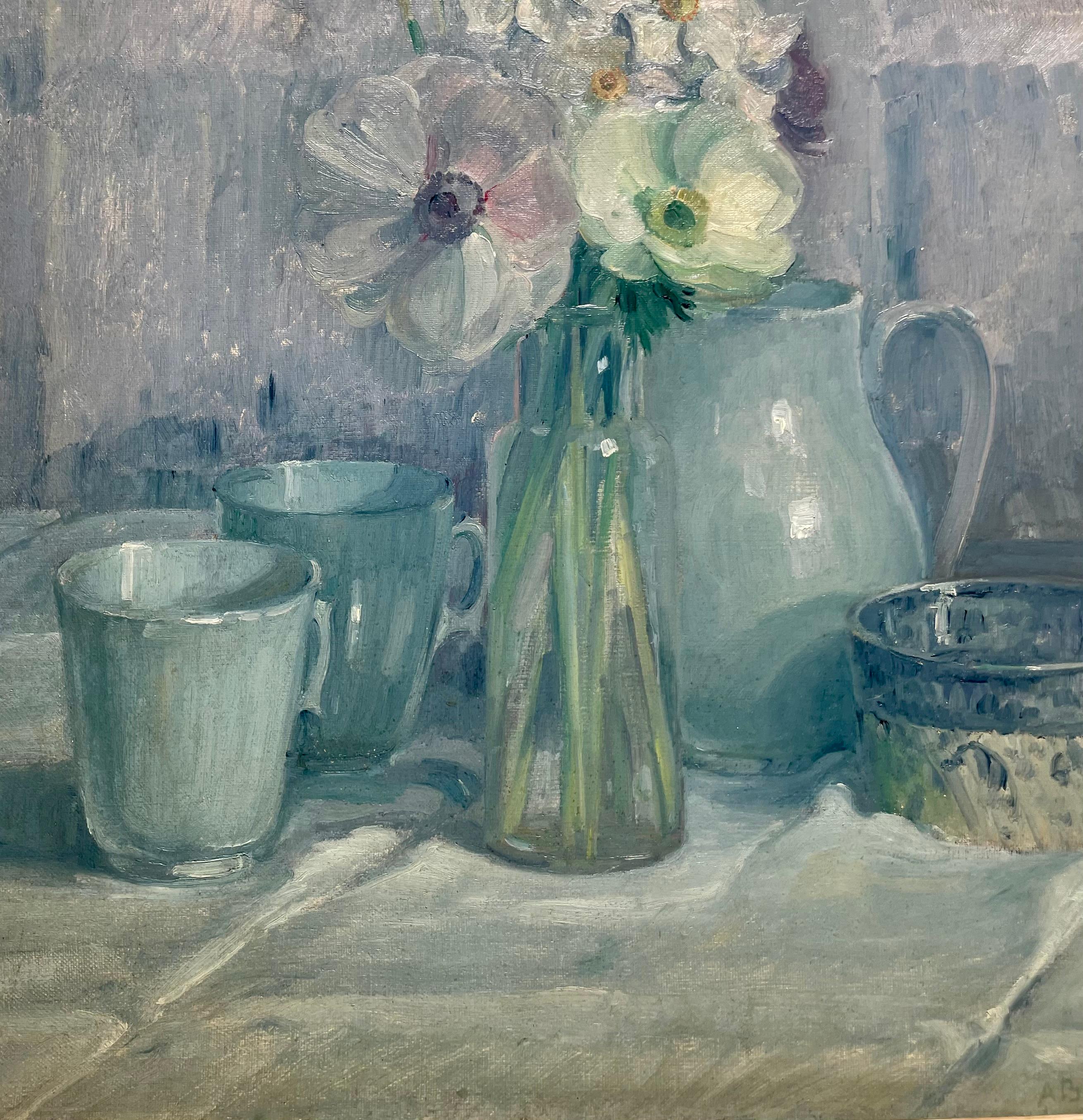 Still lifes with daffodils and glazed stoneware For Sale 3