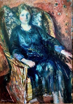 "Retrato de una dama sentada en una silla de mimbre"