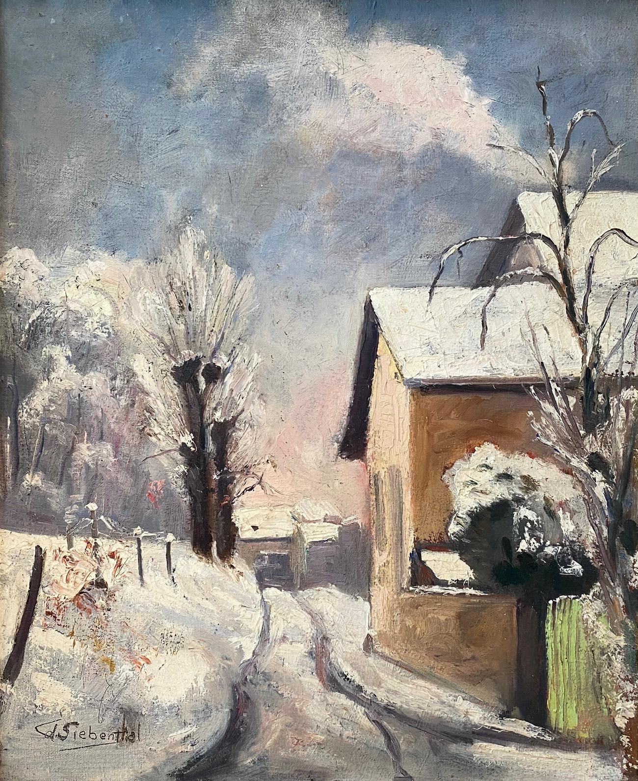 Paisaje nevado de Adolphe DE SIEBENTHAL - Óleo sobre lienzo 38x47 cm en venta 1