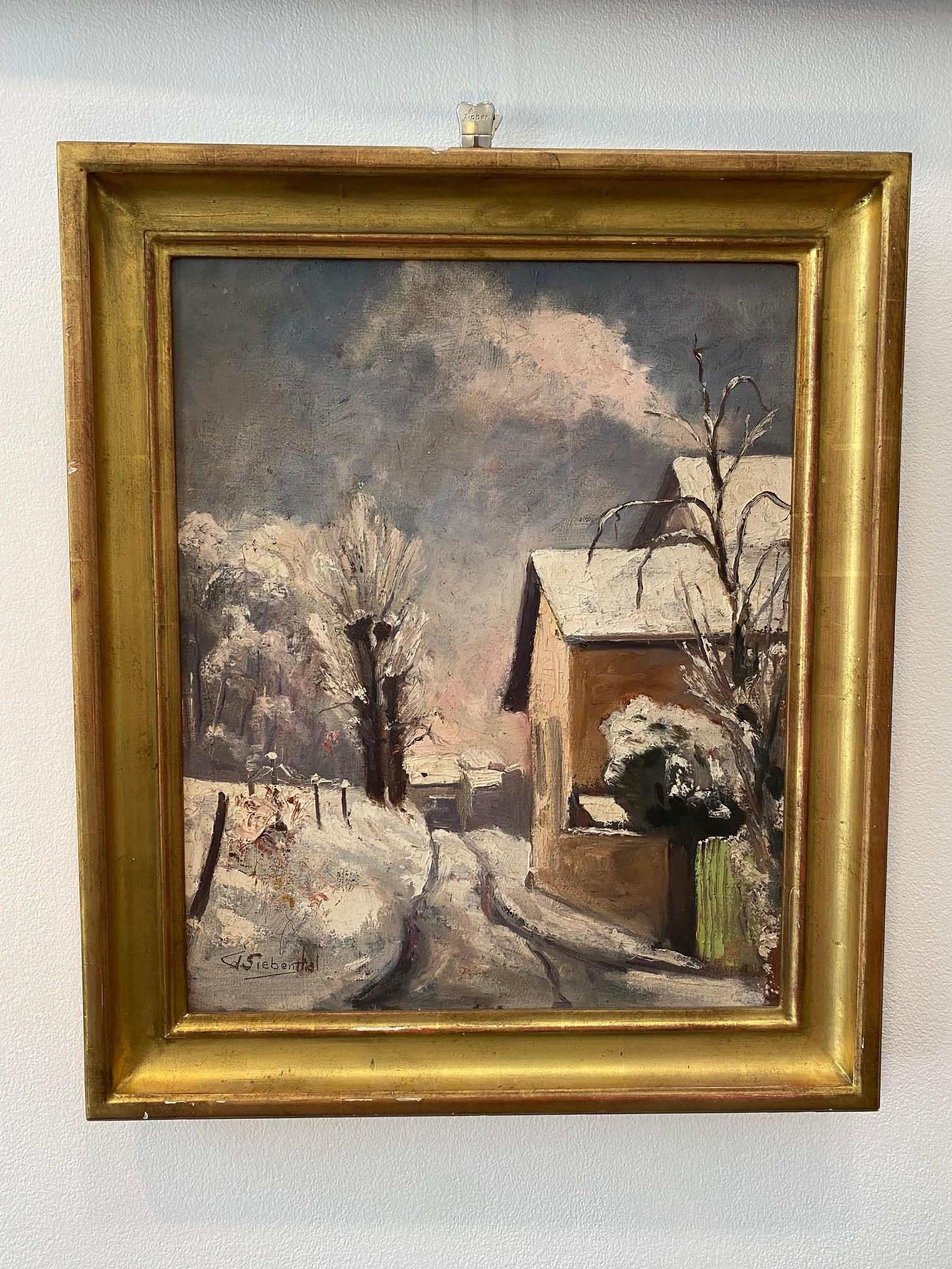 Paisaje nevado de Adolphe DE SIEBENTHAL - Óleo sobre lienzo 38x47 cm en venta 2