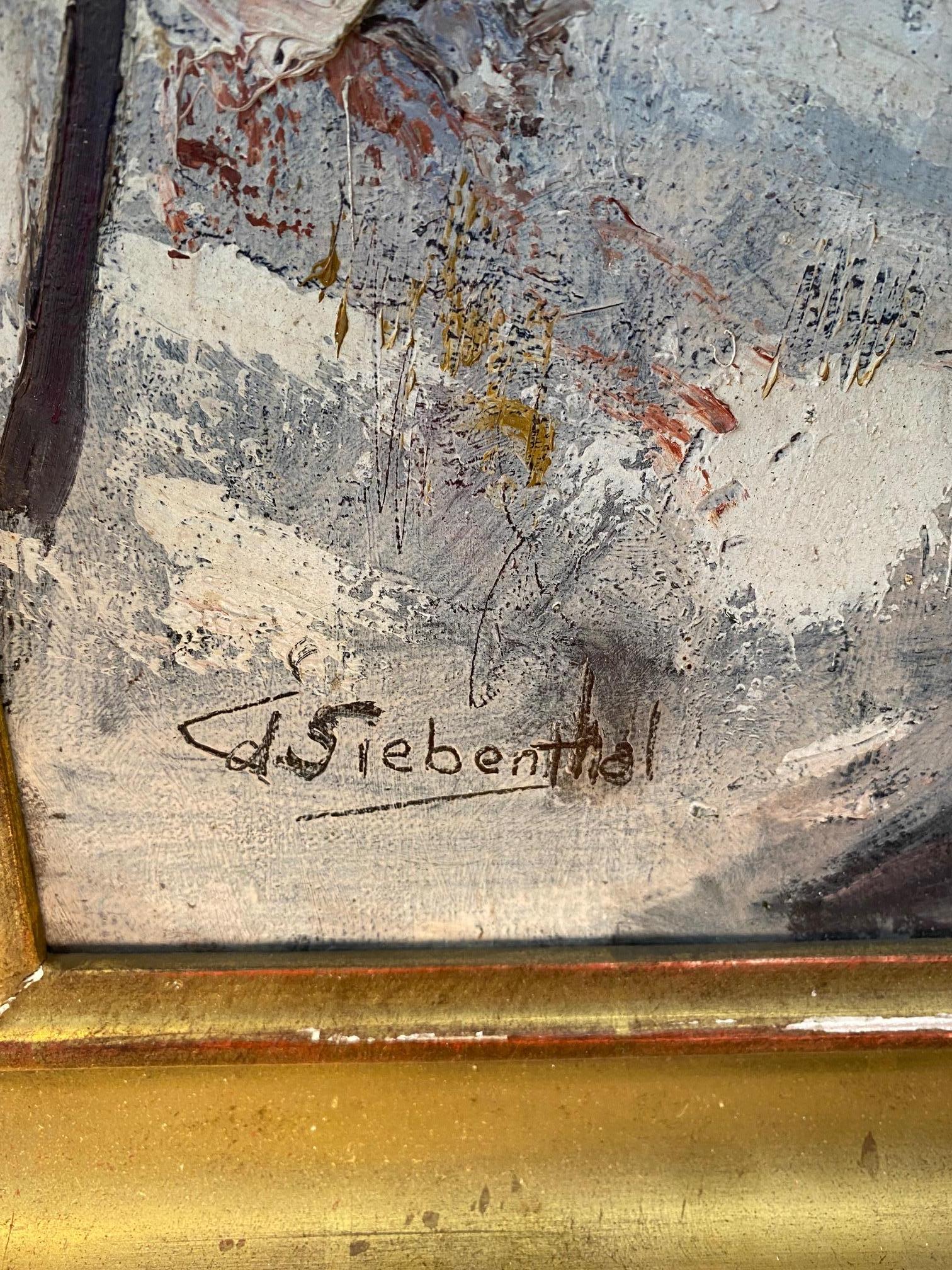Paisaje nevado de Adolphe DE SIEBENTHAL - Óleo sobre lienzo 38x47 cm en venta 3