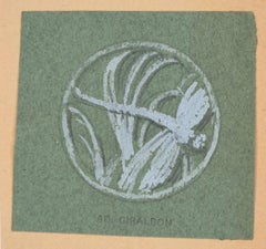 Study with Dragonfly - Original Tempera by A. Giraldon - Early 20th Century