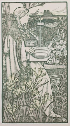 "Lutece (L'Estampe Moderne II)", Stampa originale verde figurativa art nouveau