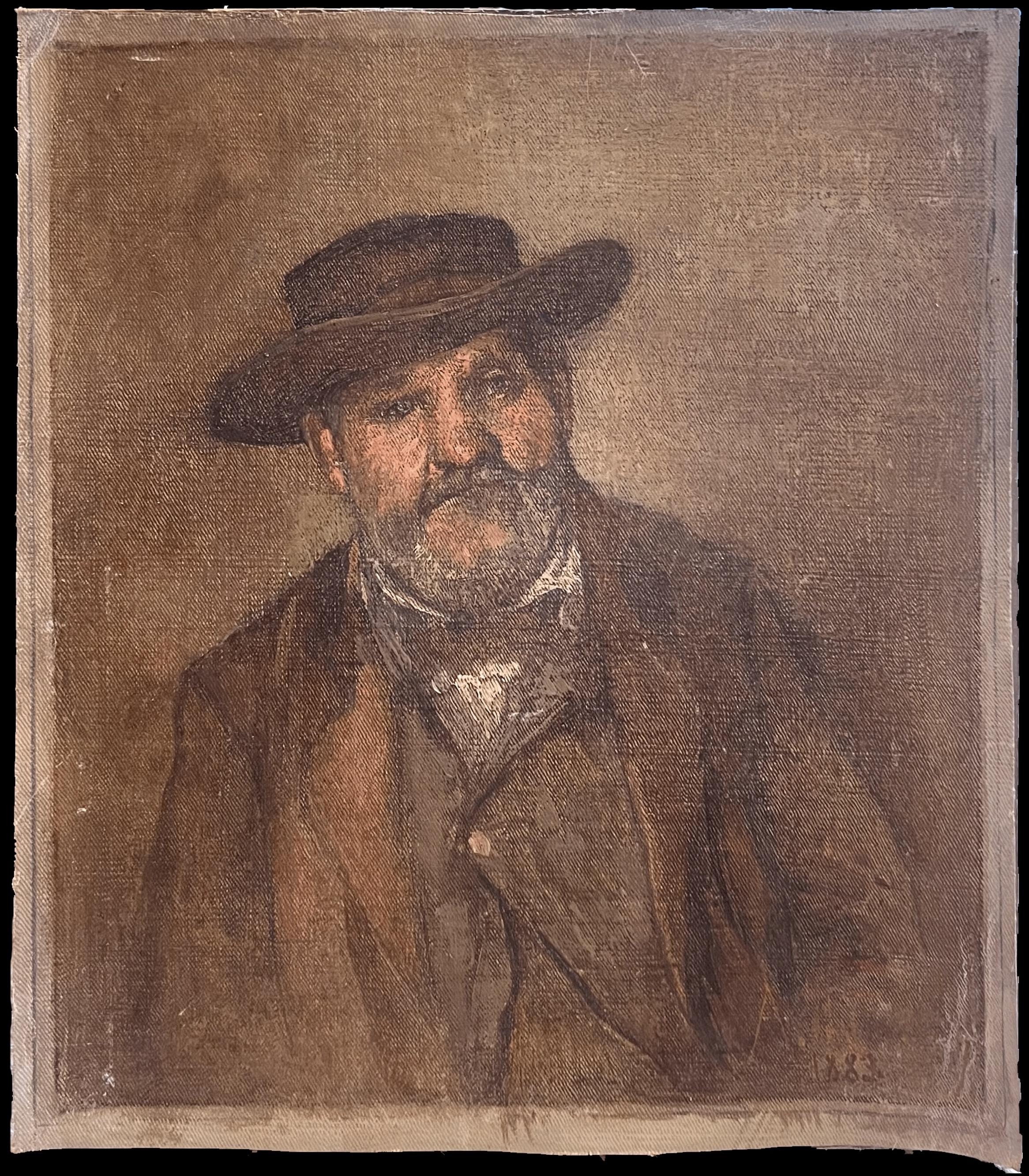 1880's French Impressionist Oil Painting Portrait Ambroise Vollard Famous Dealer - Brown Portrait Painting by Adolphe GUMERY (1861-1943)