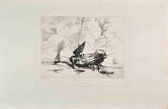 Une Barque a Maree Basse – Radierung von  Adolphe Hervier - Ende 19. Jahrhundert