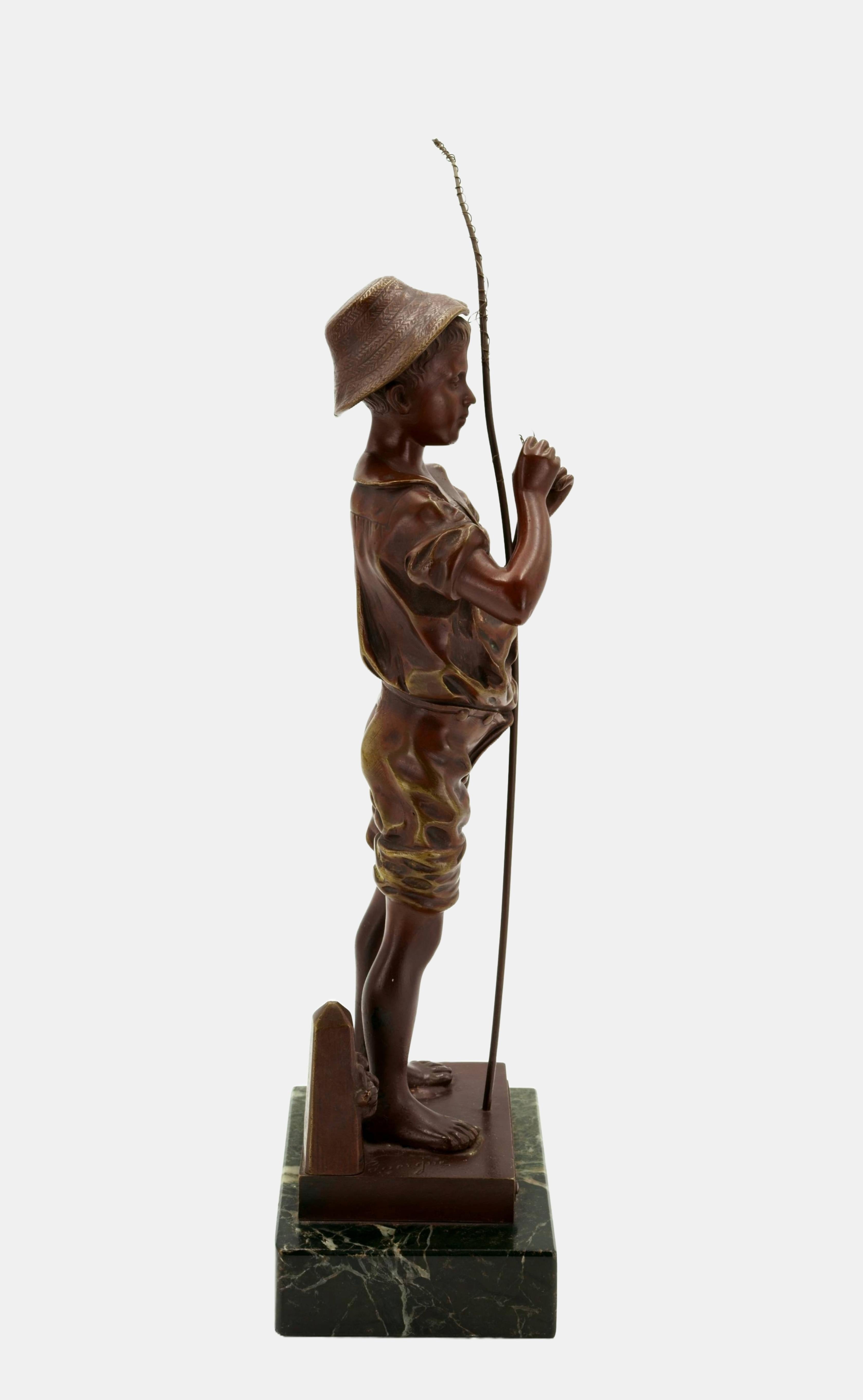 Pecheur / - Pieno di aspettative. - Figurative Sculpture Oro di Adolphe Jean Lavergne