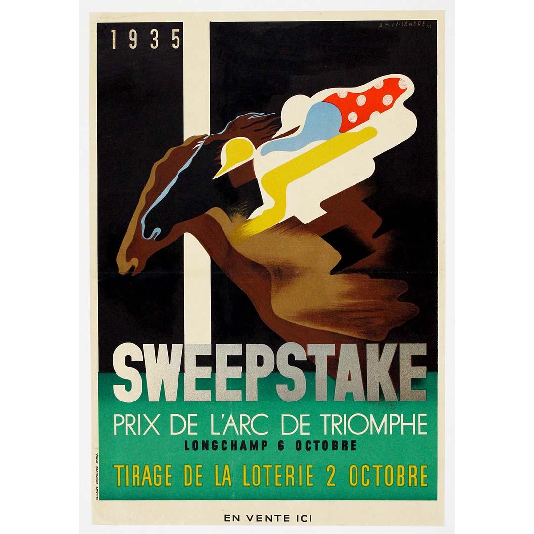 1935 Original poster by A. M. Cassandre "Sweepstakes Prix de l'Arc de Triomphe" - Print by Adolphe Jean-Marie (AM) Cassandre