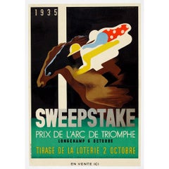 Affiche d'origine de 1935 de A. M. Cassandre « Sweepstakes Prix de l'Arc de Triomphe »