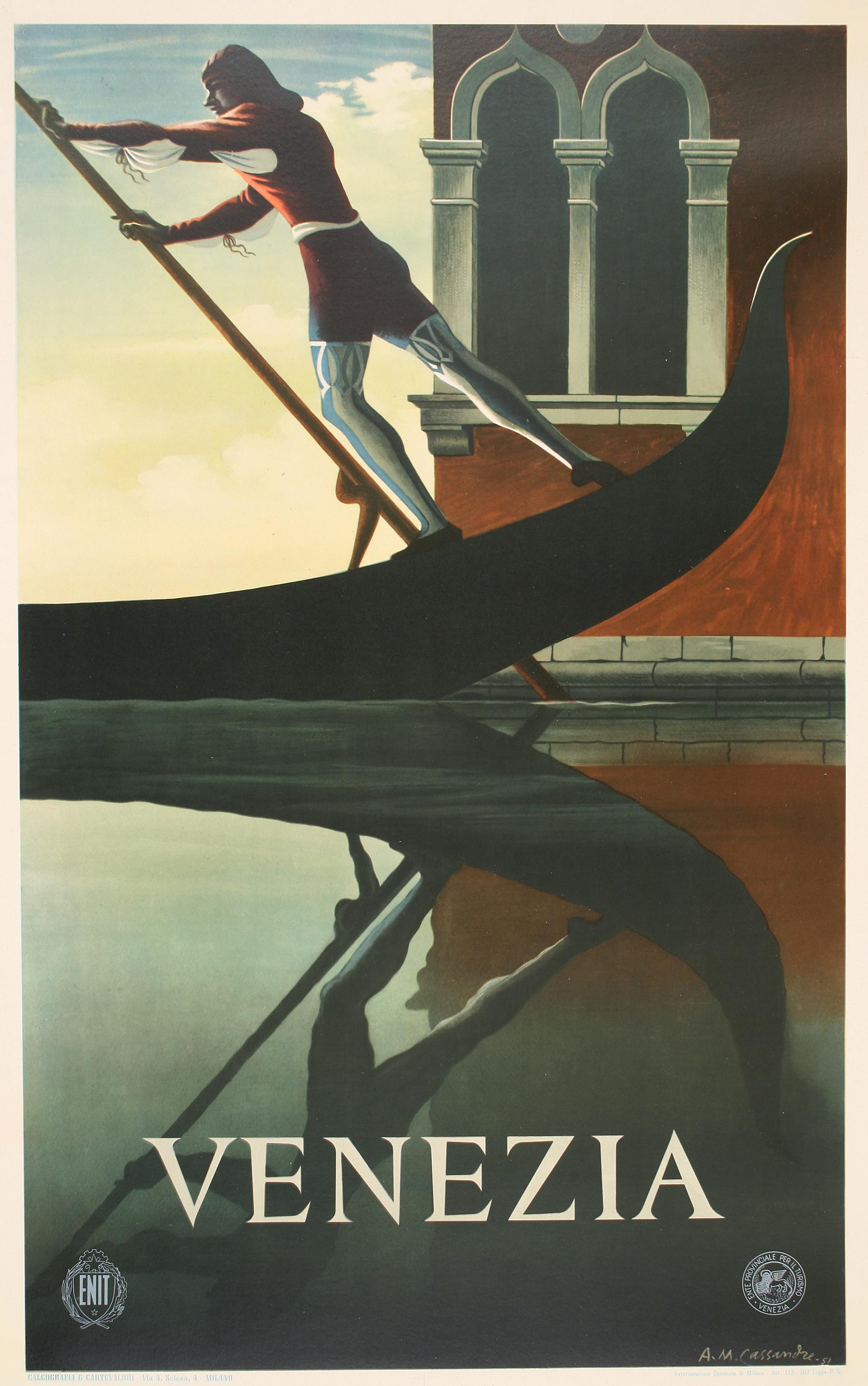 Cassandre Original Vintage Poster 1951 for Venezia Gondolier - Print by Adolphe Jean-Marie (AM) Cassandre