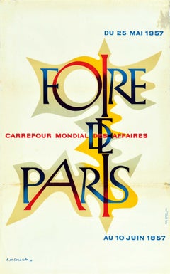 Original Vintage Poster Foire de Paris Carrefour Mondial des Affaires Cassandre