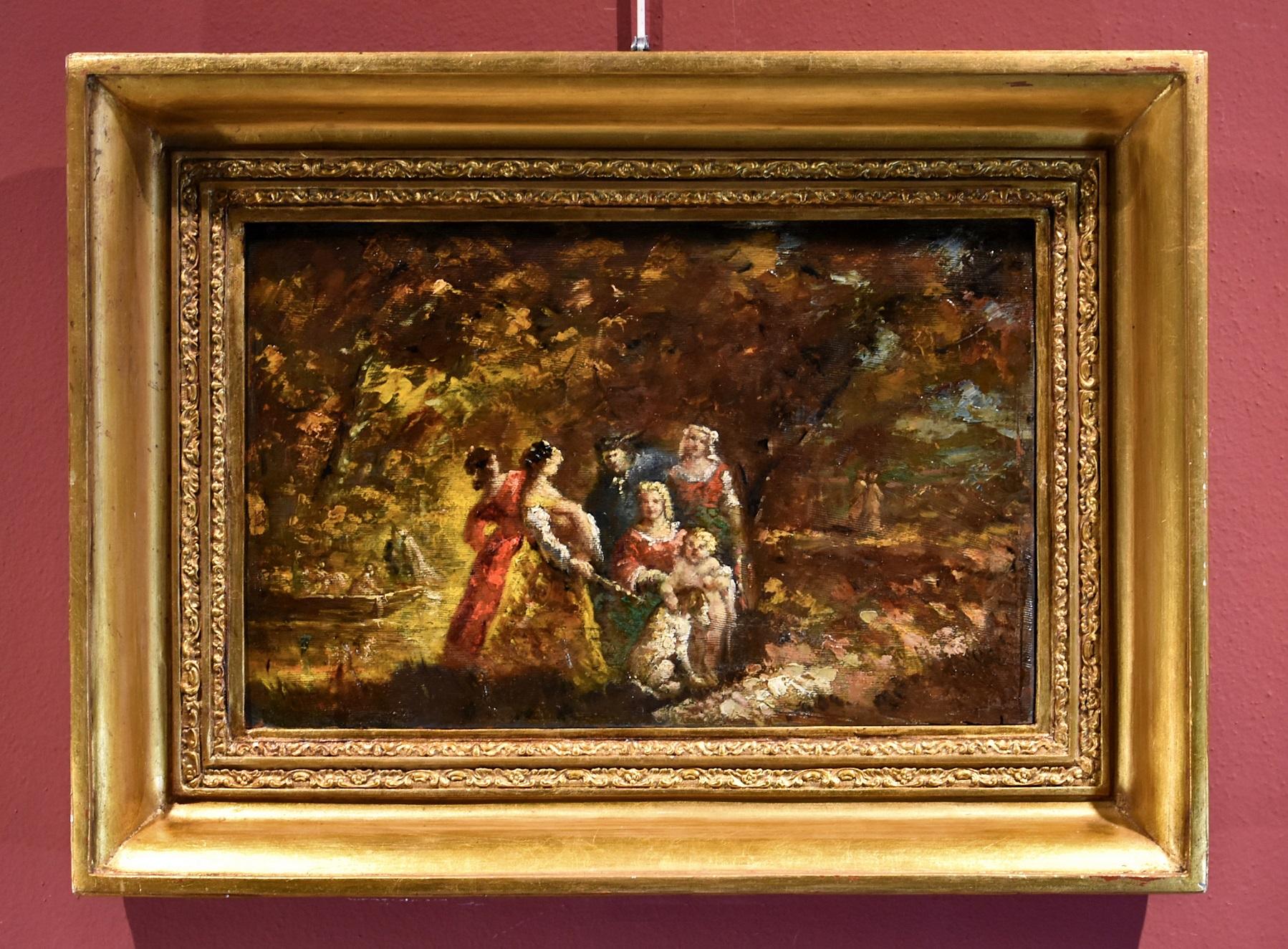 Garden Landscape Monticelli Signed Paint Oil on table 19th Century France - Impressionist Painting by Adolphe Joseph Thomas Monticelli (Marseille 1824 - ivi 1886)
