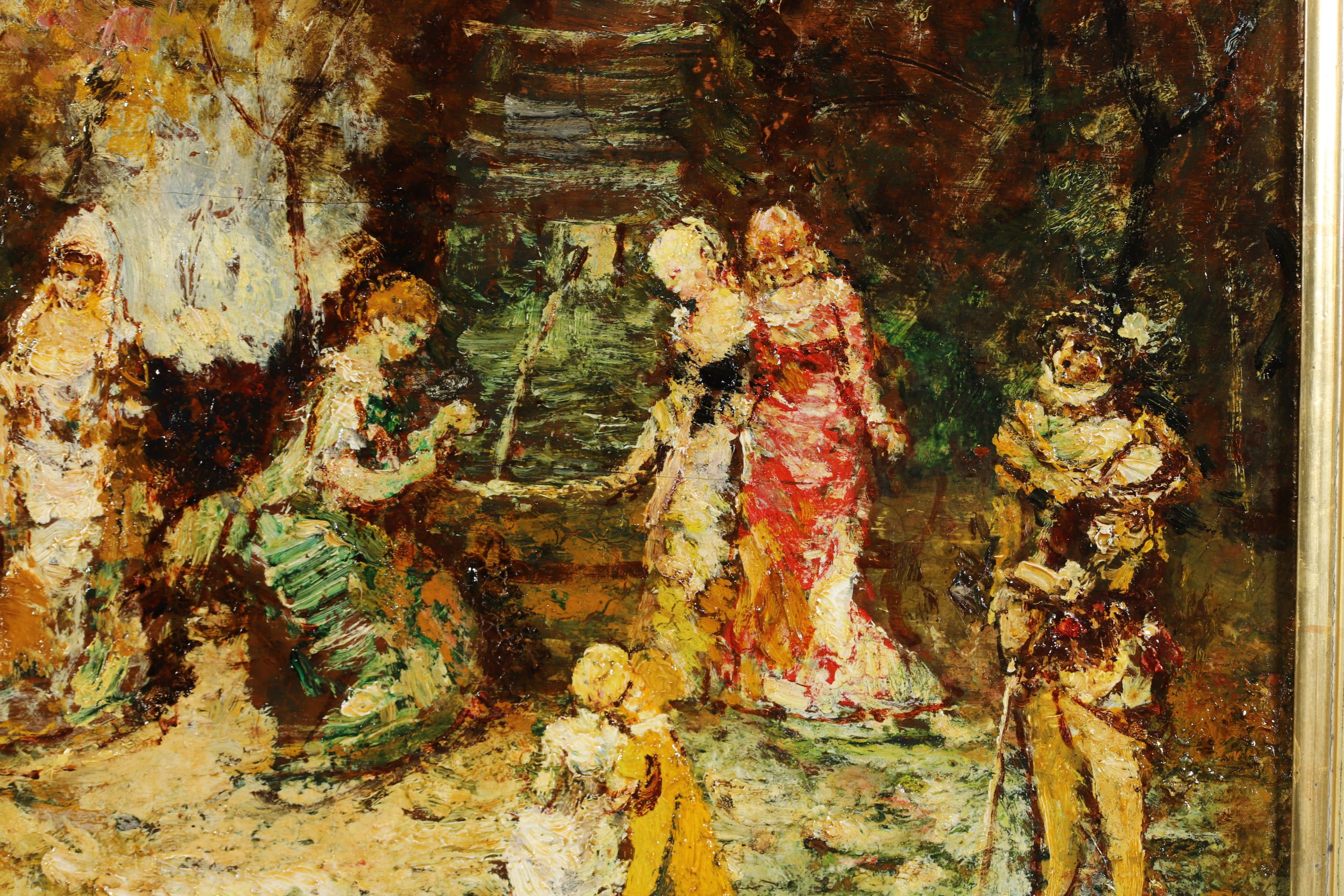 Elegants in a Park - Figurative Impressionist Oil Painting by Adolphe Monticelli 6