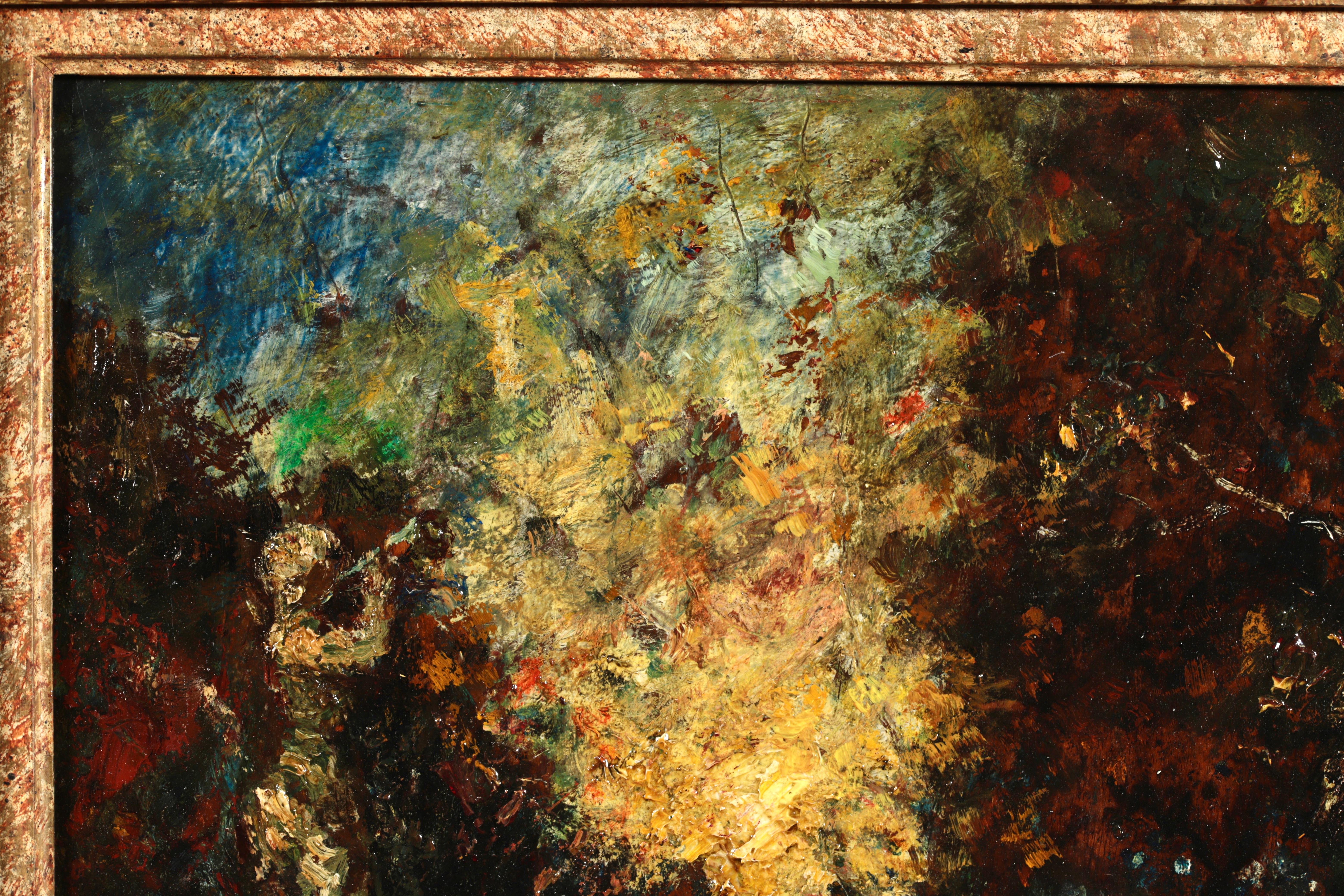 Picking Violets - Huile impressionniste, Figures in Landscape d'Adolphe Monticelli - Impressionnisme Painting par Adolphe Joseph Thomas Monticelli