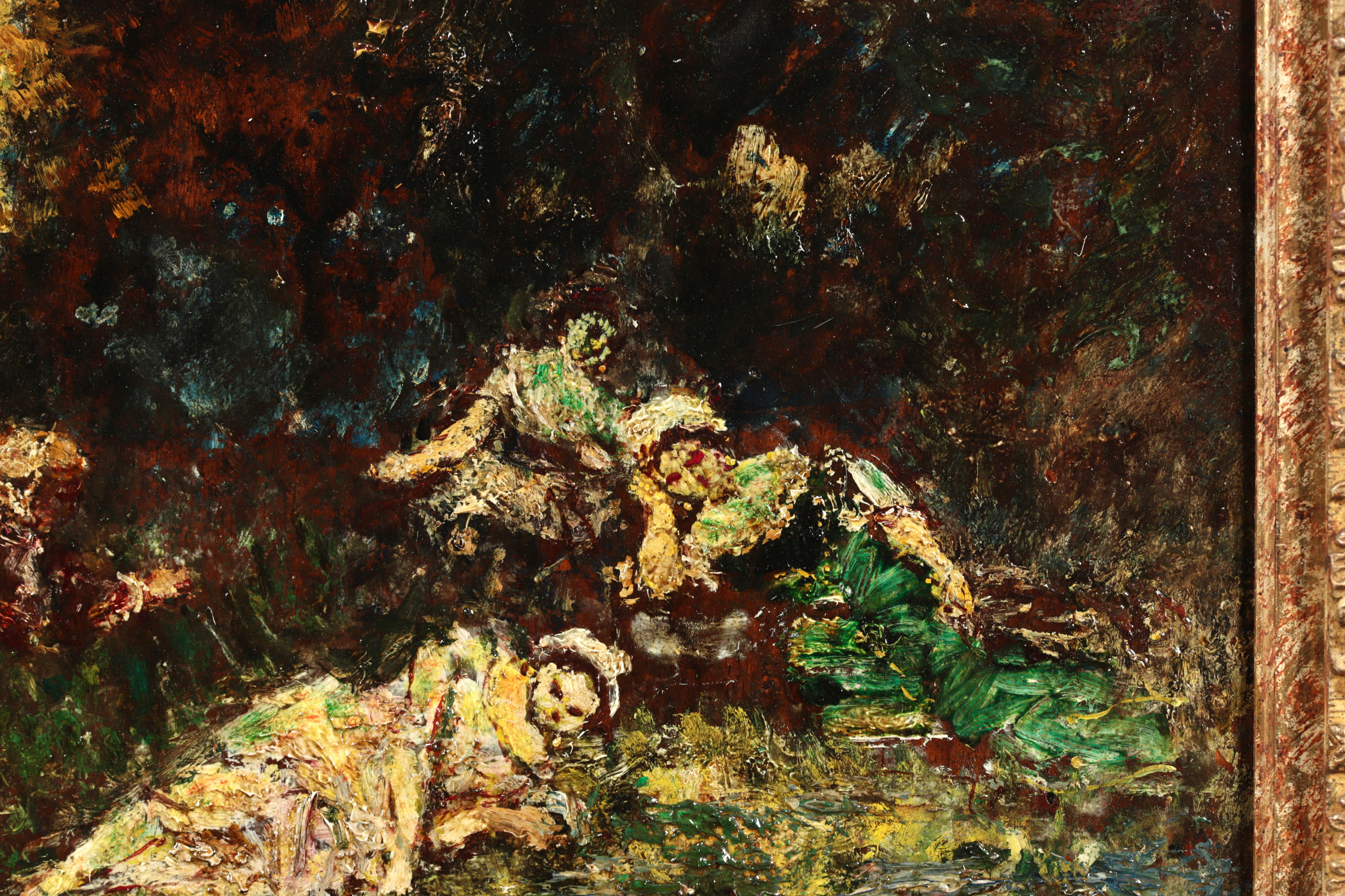 Picking Violets - Huile impressionniste, Figures in Landscape d'Adolphe Monticelli en vente 1