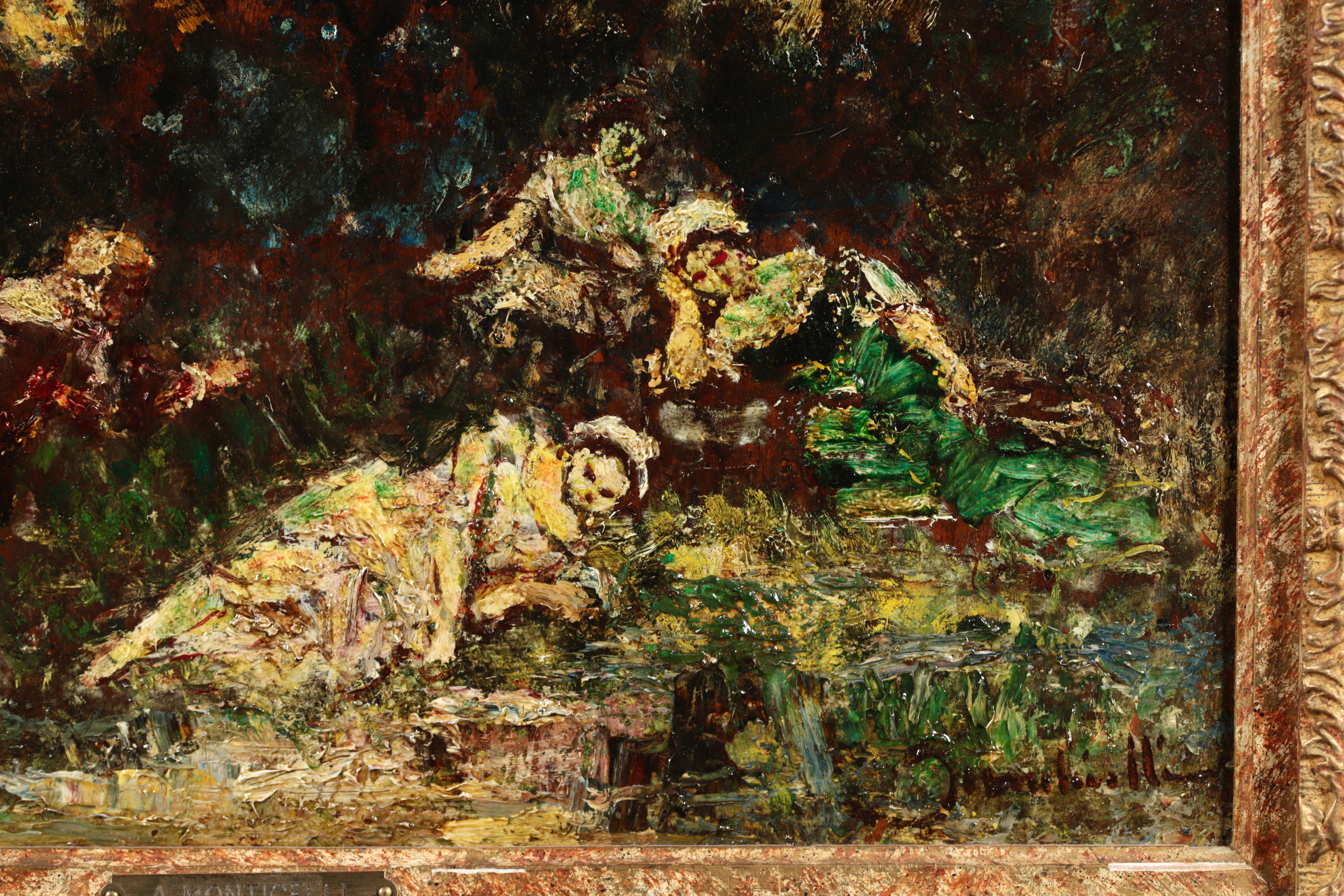 Picking Violets - Huile impressionniste, Figures in Landscape d'Adolphe Monticelli en vente 2