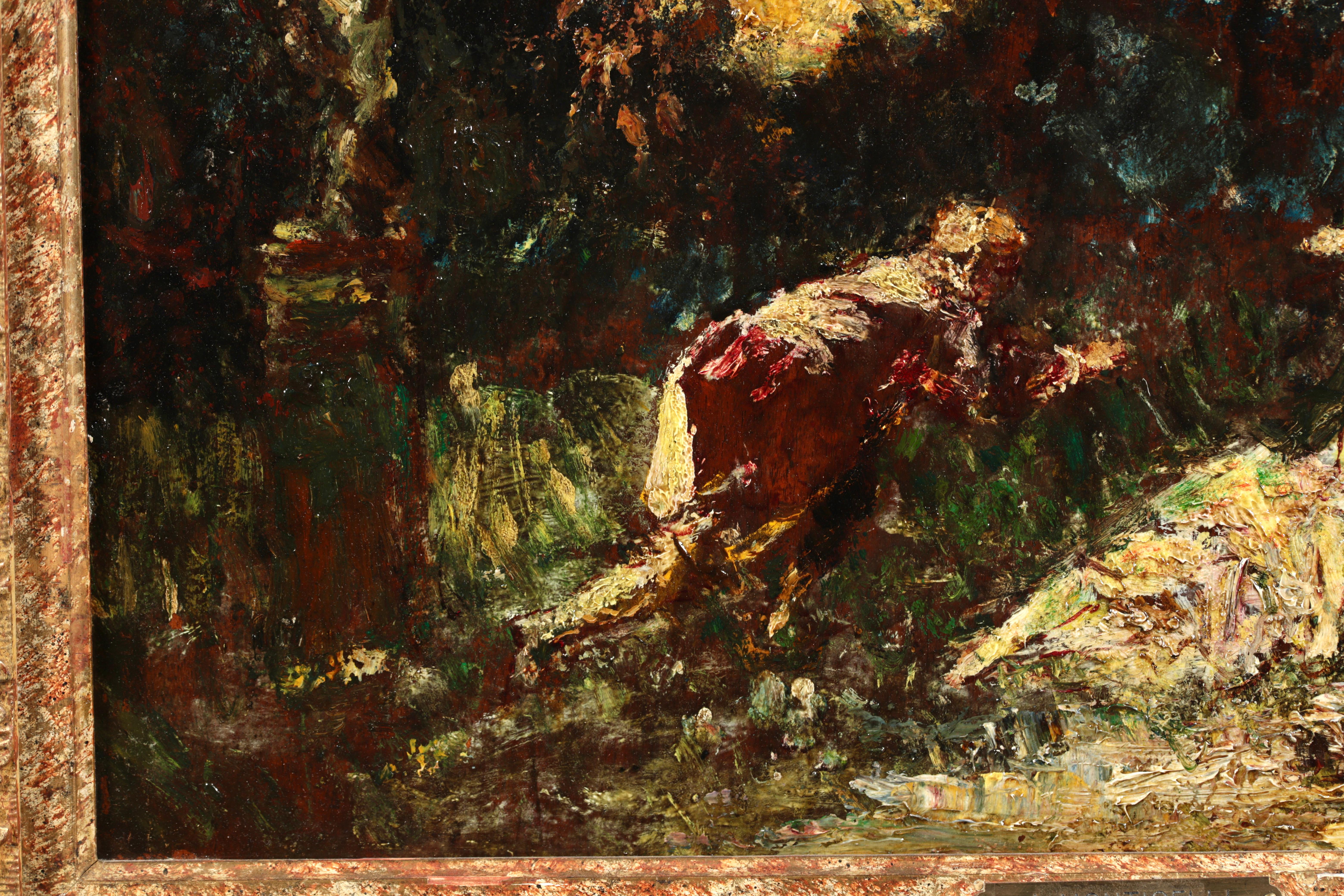 Picking Violets - Huile impressionniste, Figures in Landscape d'Adolphe Monticelli en vente 3