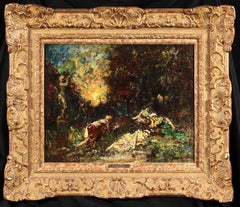 Picking Violets - Huile impressionniste, Figures in Landscape d'Adolphe Monticelli