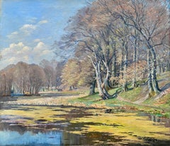 Along the Lake, Adolphe Keller, Brussels 1880 – 1968, Belgian Painter, Signed