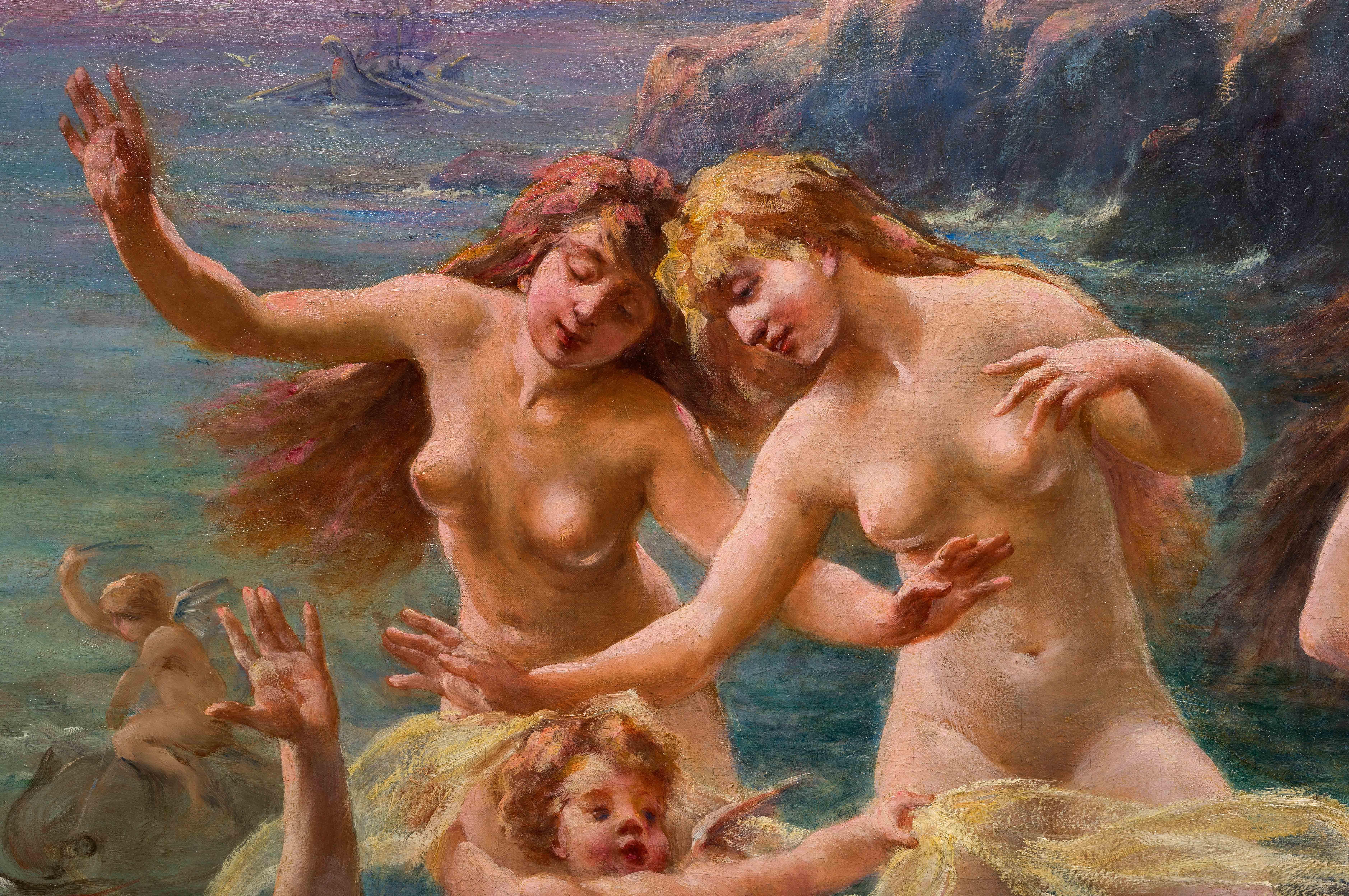 La Danse des Sirènes - Marron Nude Painting par Adolphe Lalyre 