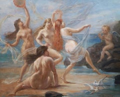 Adolphe Lalyre (French, (1848-1933) Sirens and Cupid dancing along the seashore
