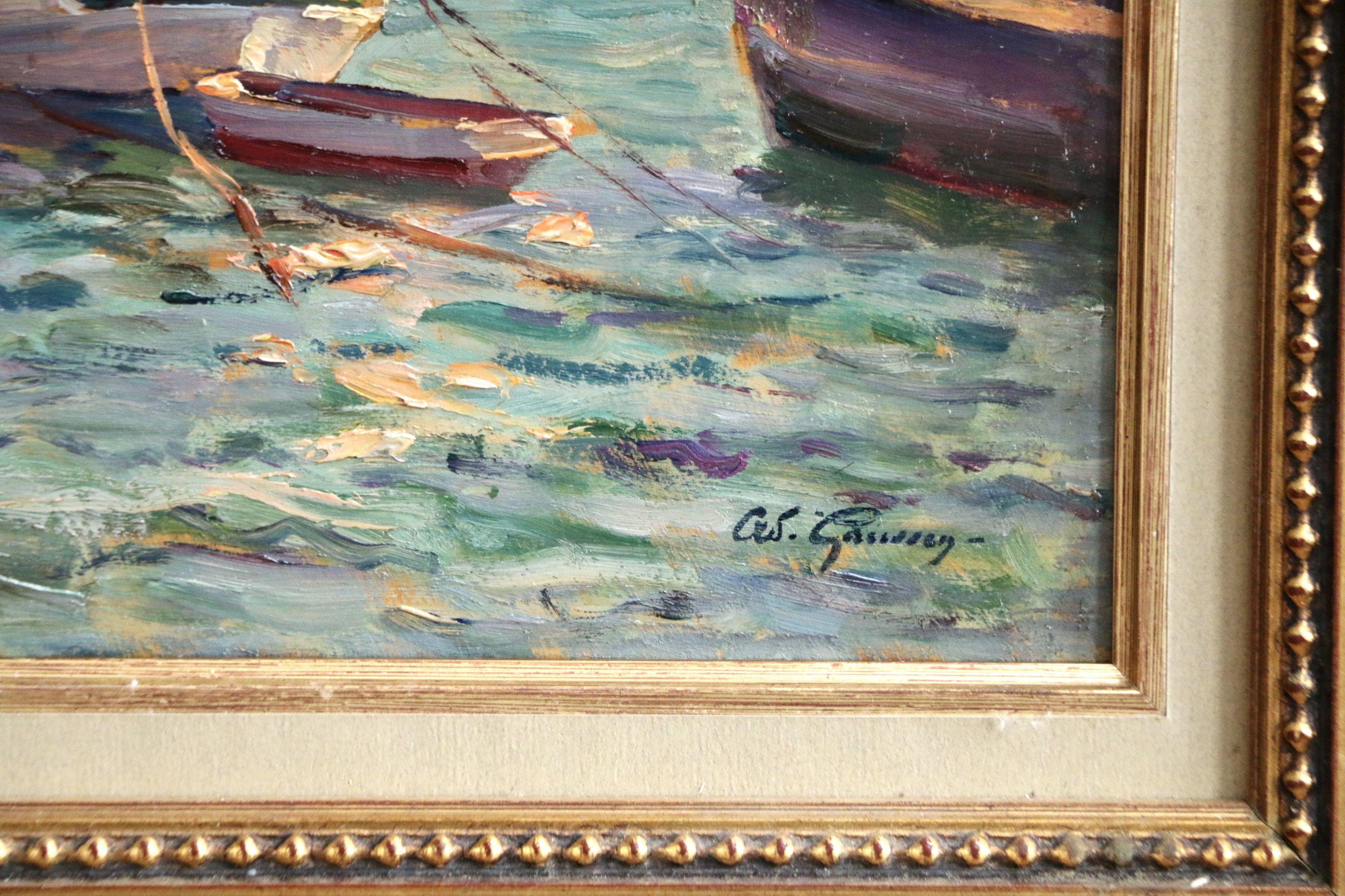 Bateaux à L'ancre - Impressionist Marine Oil, Boats by Adolphe Louis Gaussen 3