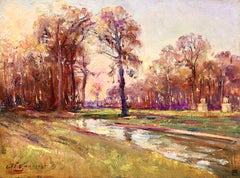 Coucher de Soleil - Post Impressionist River Landscape Oil by Adolphe Gaussen