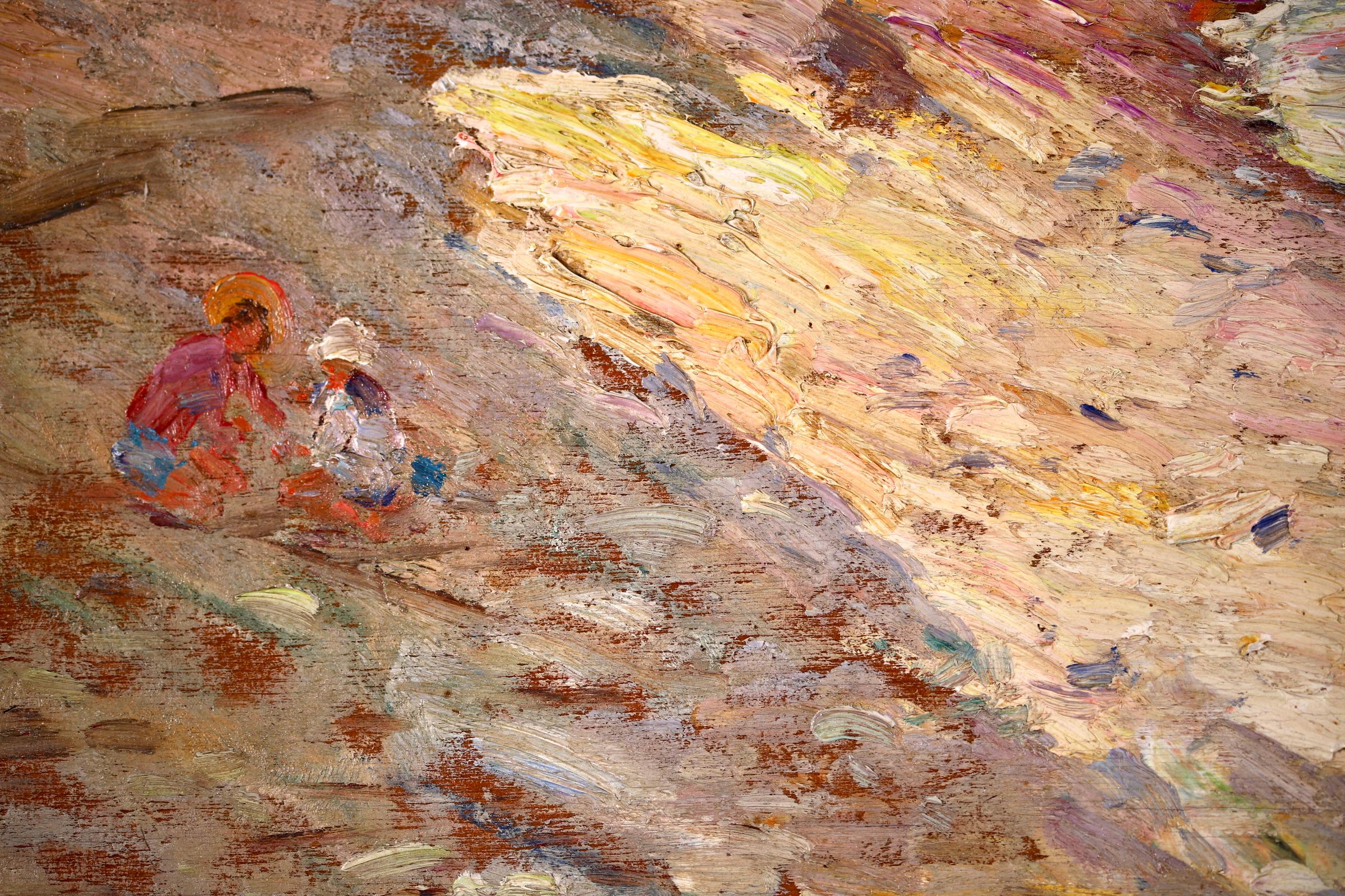 Enfants sur la Plage - Post Impressionist Landscape Oil - Adolphe Louis Gaussen 8