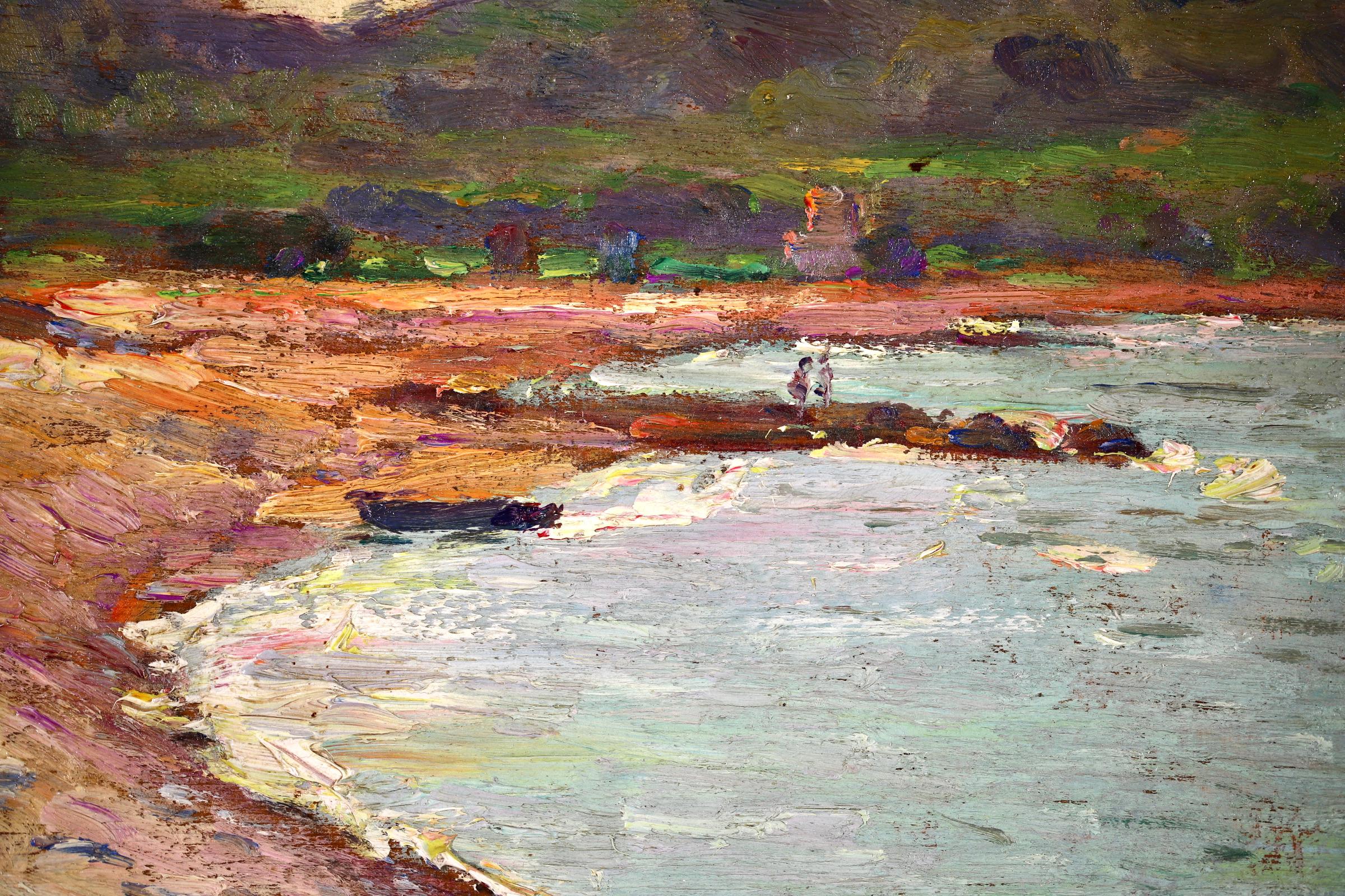 Enfants sur la Plage - Peinture à l'huile de paysage post-impressionniste - Adolphe Louis Gaussen 12