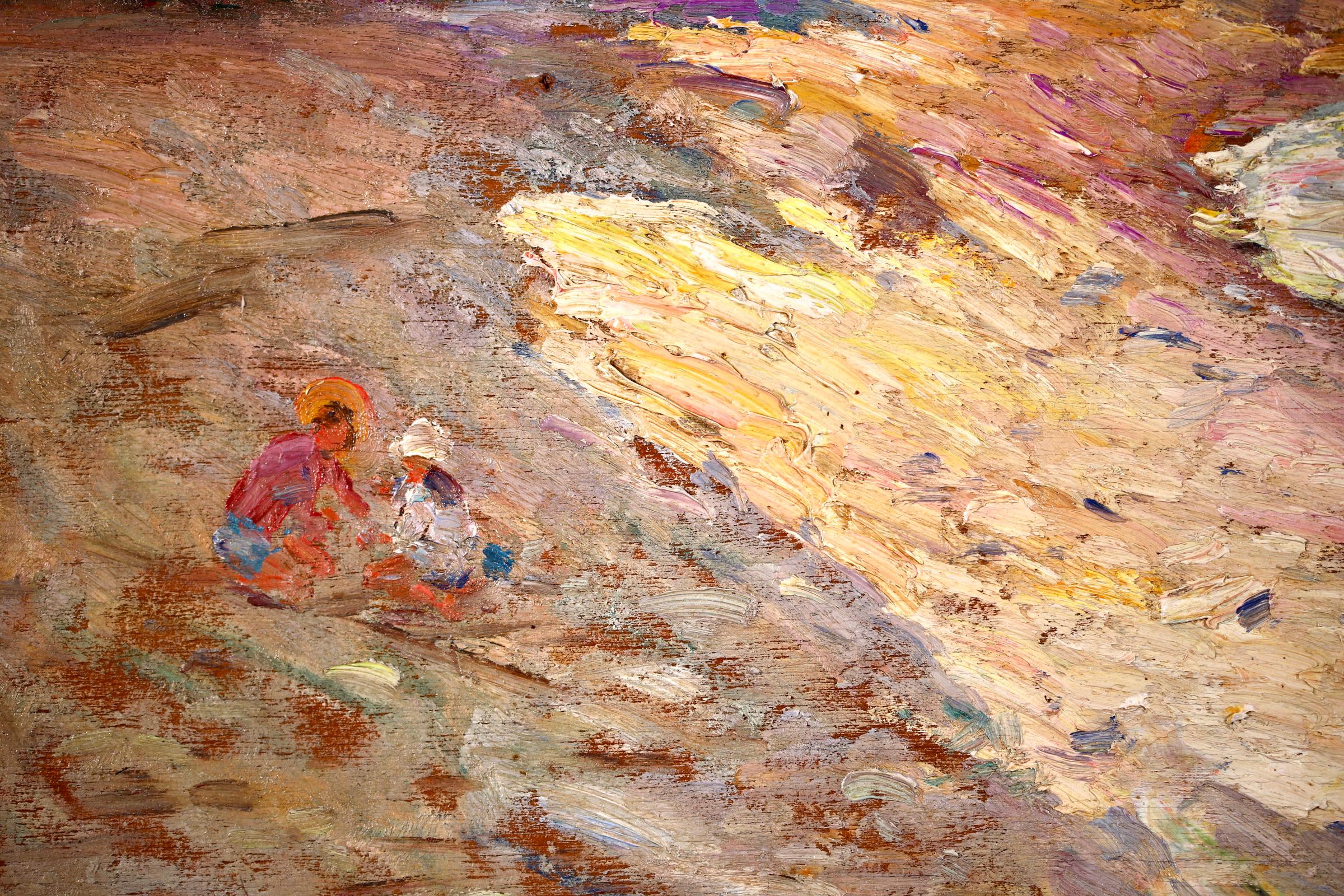 Enfants sur la Plage - Peinture à l'huile de paysage post-impressionniste - Adolphe Louis Gaussen 4
