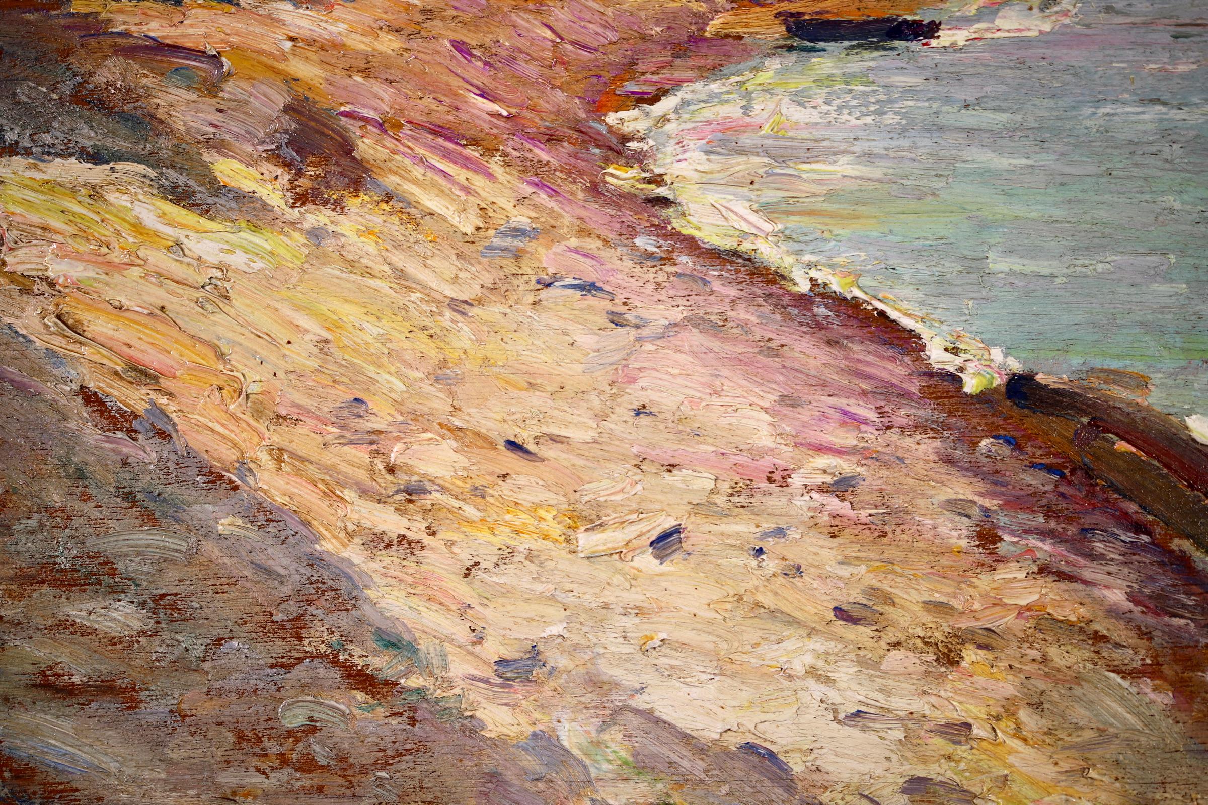 Enfants sur la Plage - Post Impressionist Landscape Oil - Adolphe Louis Gaussen 3