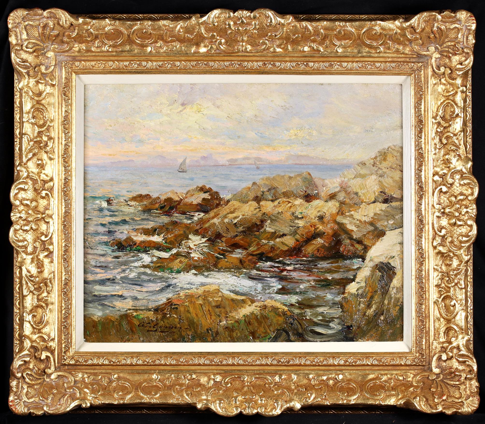 Adolphe Louis Gaussen Landscape Painting - Environs de Marseille - Post Impressionist Sea Landscape Oil by Adolphe Gaussen