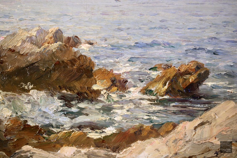 Environs de Marseille - Post Impressionist Sea Landscape Oil by Adolphe Gaussen - Beige Landscape Painting by Adolphe Louis Gaussen