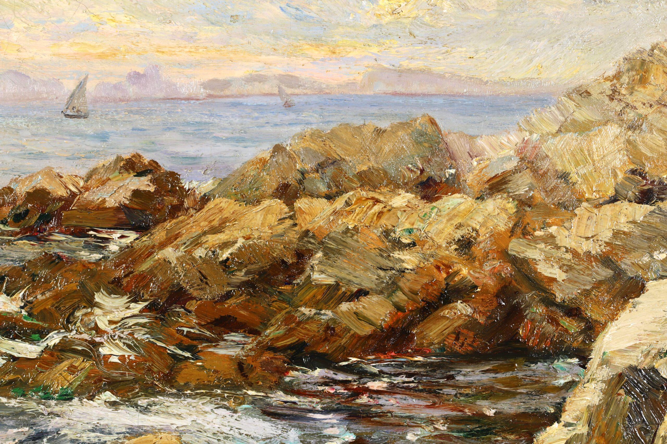 Environs de Marseille - Post Impressionist Sea Landscape Oil by Adolphe Gaussen - Post-Impressionist Painting by Adolphe Louis Gaussen