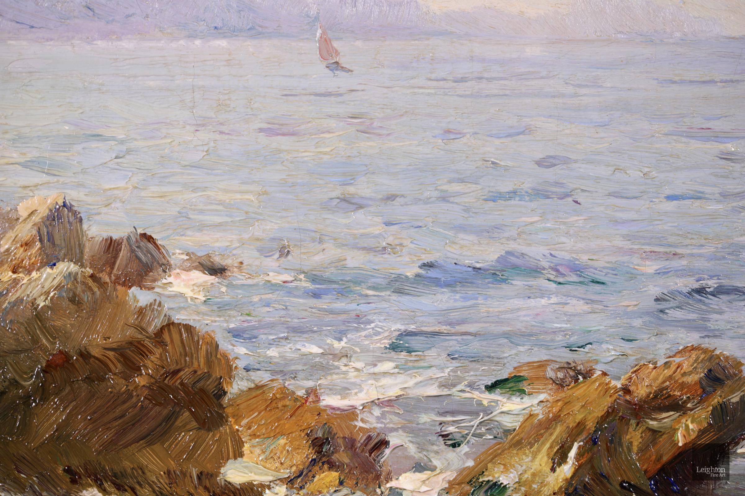 Environs de Marseille - Post Impressionist Sea Landscape Oil by Adolphe Gaussen 1