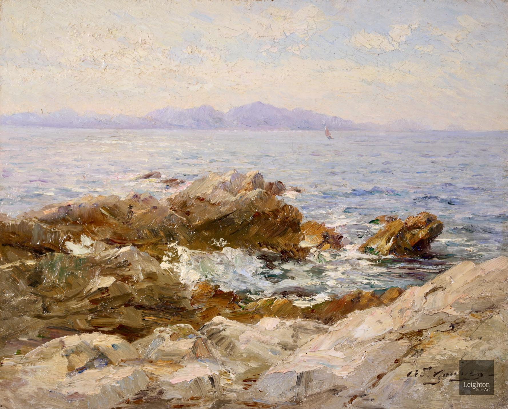 Environs de Marseille - Post Impressionist Sea Landscape Oil by Adolphe Gaussen