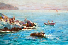 Pêcheur sur la côte - Huile du 19e siècle, Figures dans un bateau en mer par I.L.A.