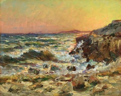 La Cote Bleue - Post Impressionist Seascape Oil by Adolphe Louis Gaussen