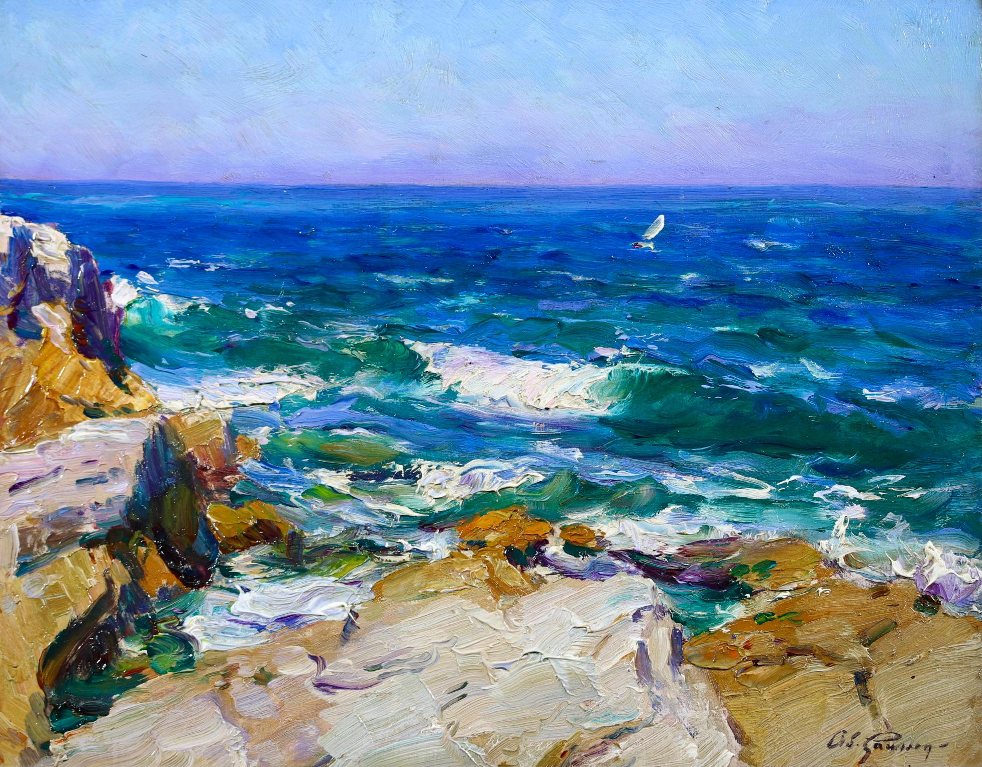 La Cote de Marseille - Post Impressionist Sea Landscape Oil by Louis Gaussen - Painting by Adolphe Louis Gaussen