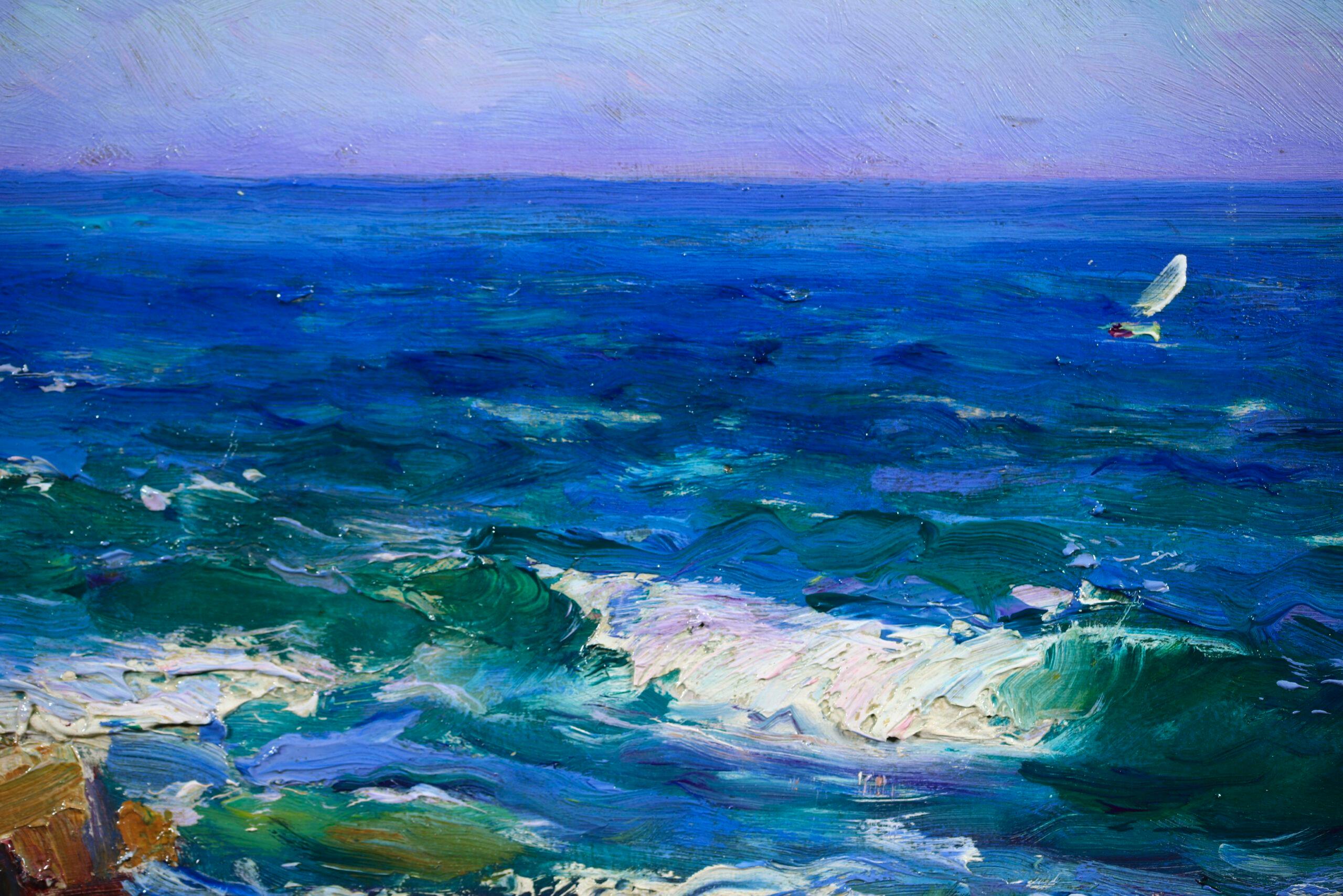 La Cote de Marseille - Post Impressionist Sea Landscape Oil by Louis Gaussen - Post-Impressionist Painting by Adolphe Louis Gaussen